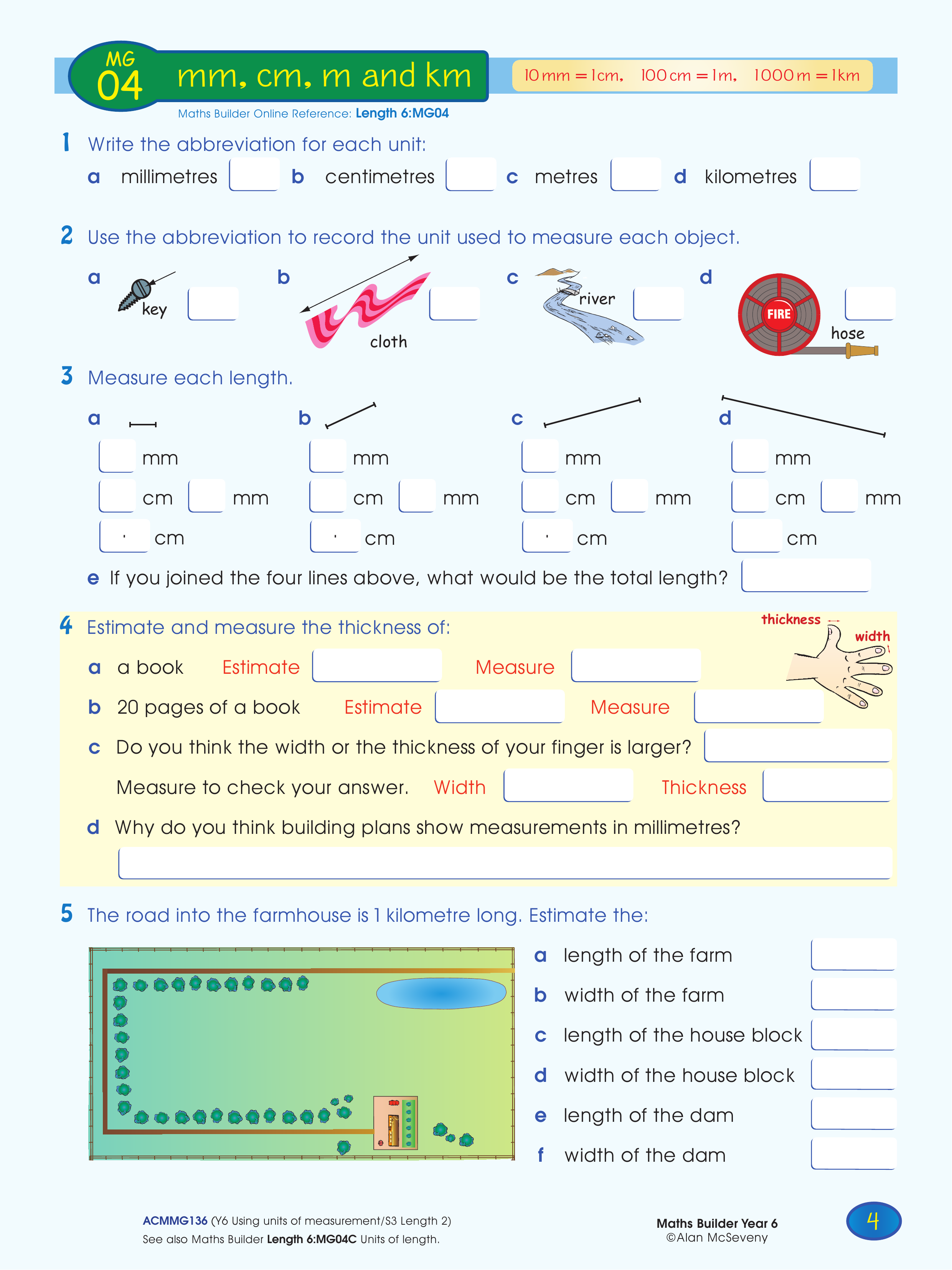 mm, cm, m and km — worksheet preview