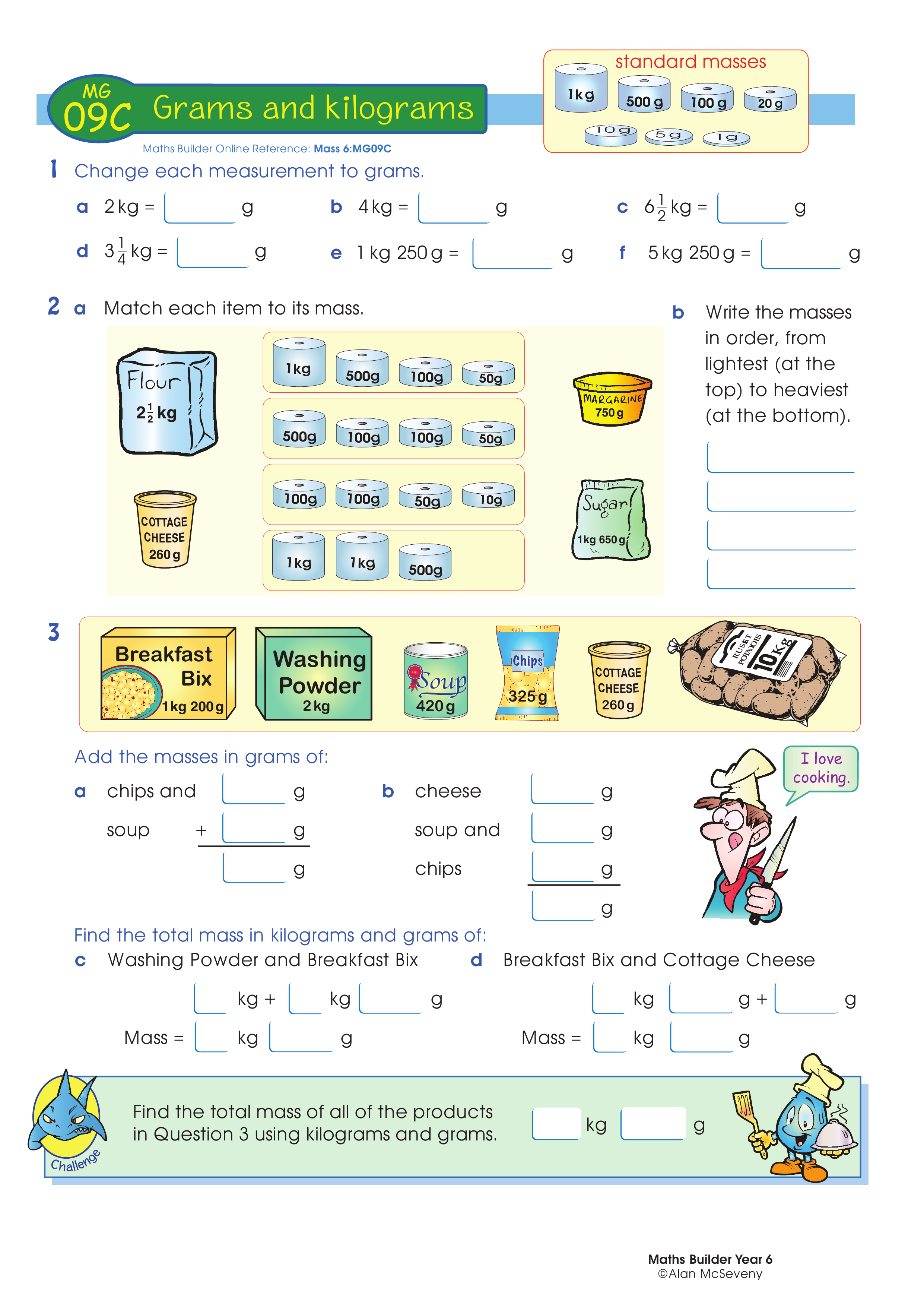 Grams and kilograms — worksheet preview