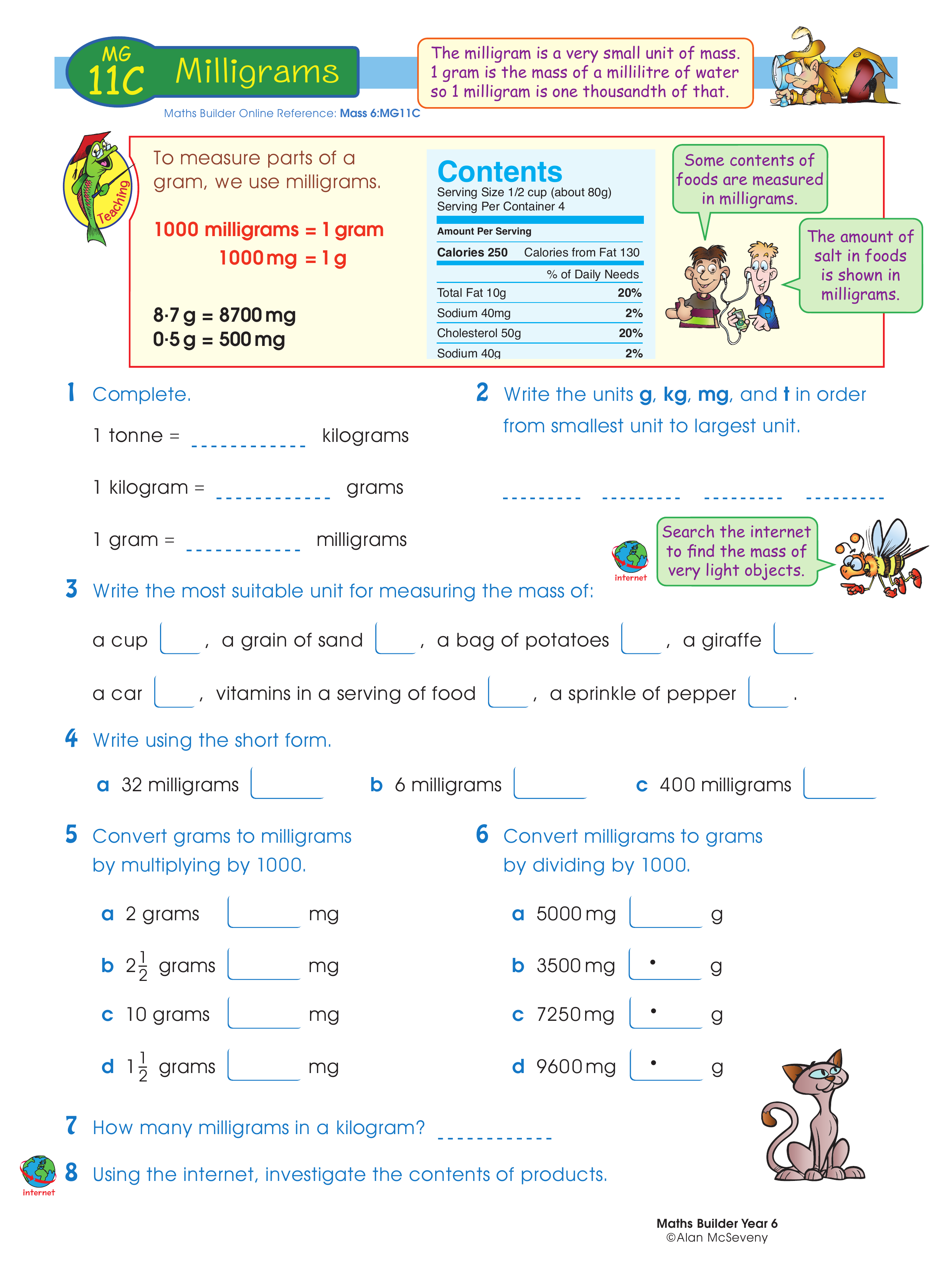 Milligrams — worksheet preview