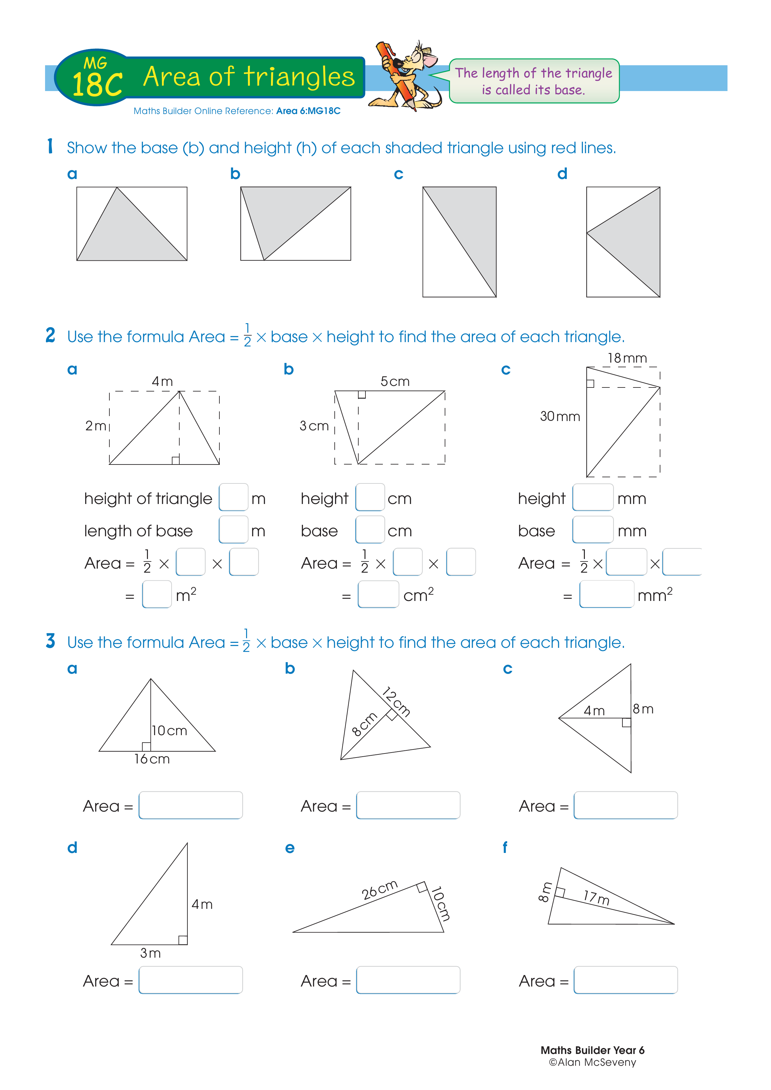 Area of triangles — worksheet preview