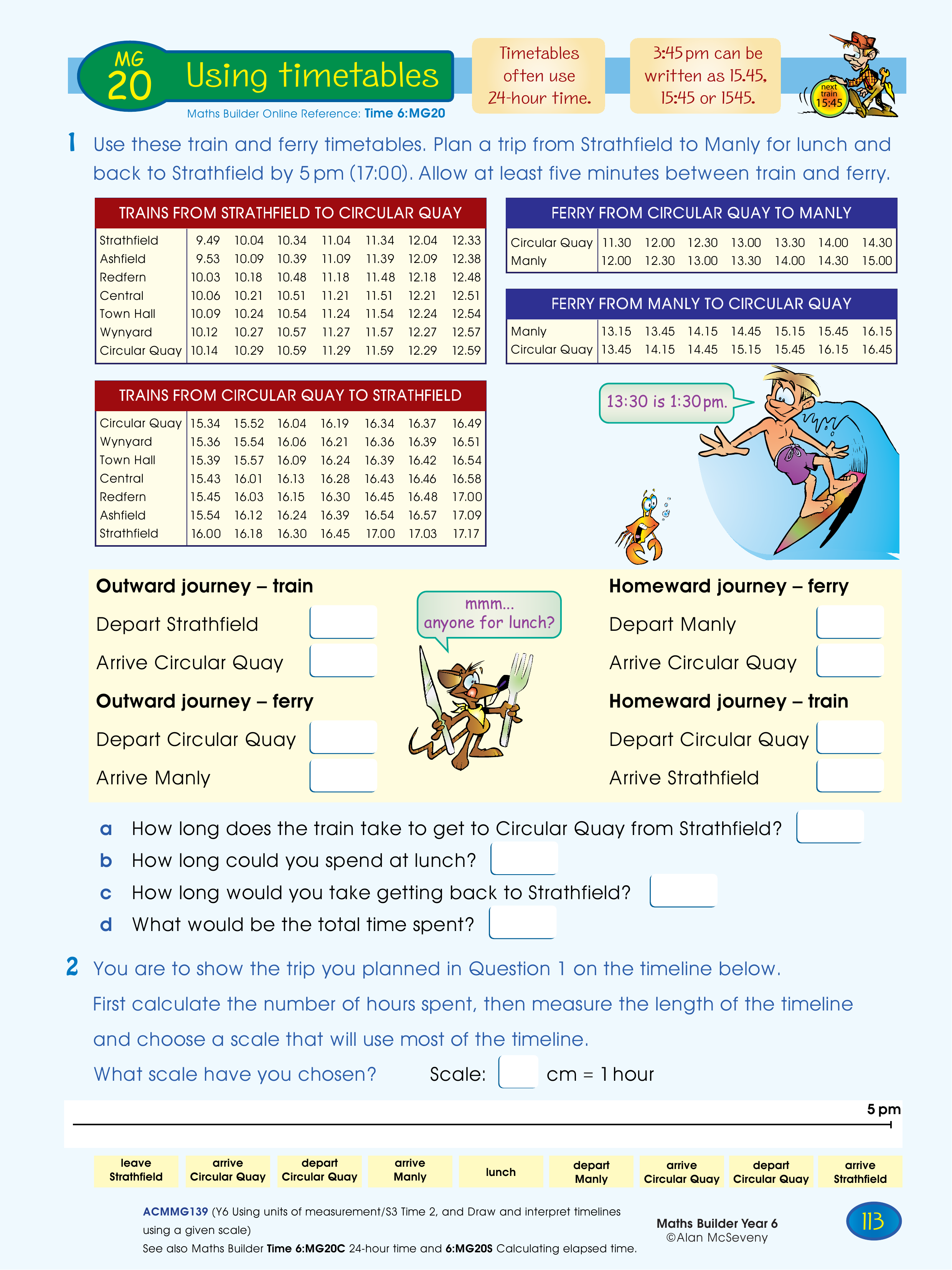 Using timetables — worksheet preview