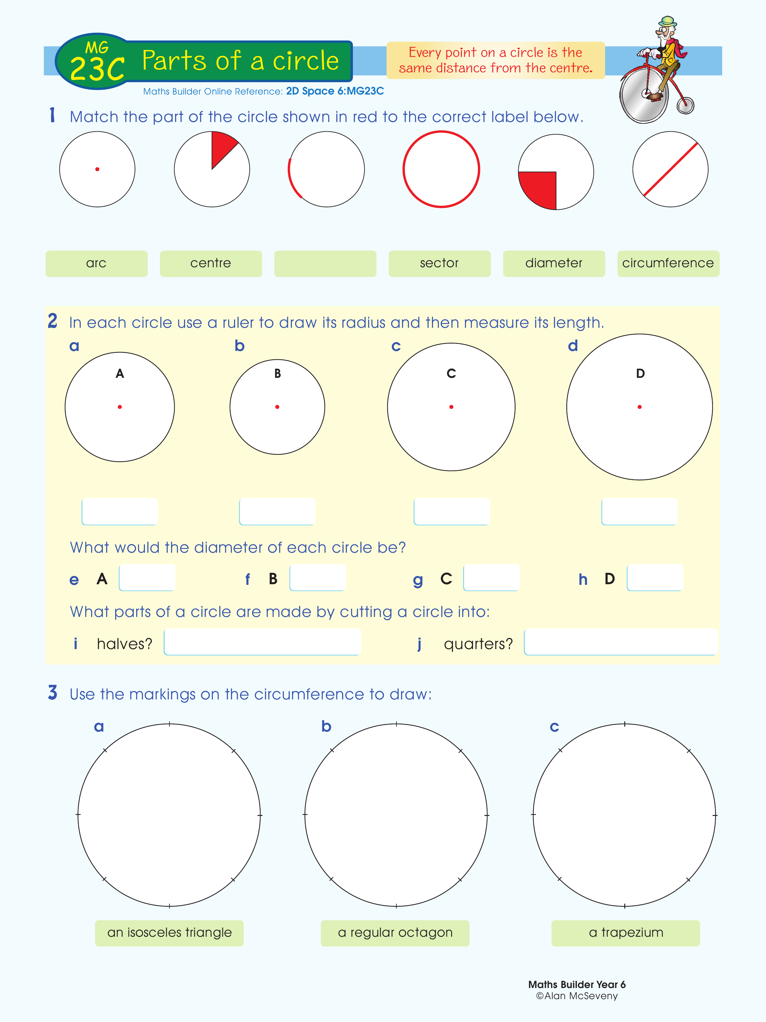 Parts of a circle — worksheet preview