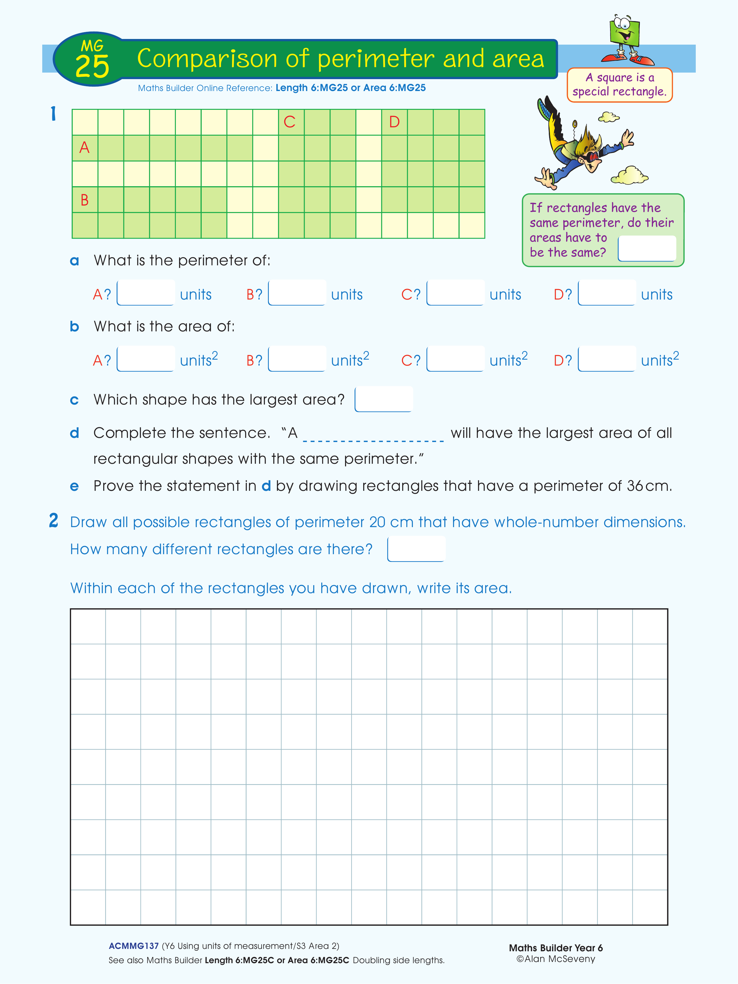 Comparison of perimeter and area — worksheet preview