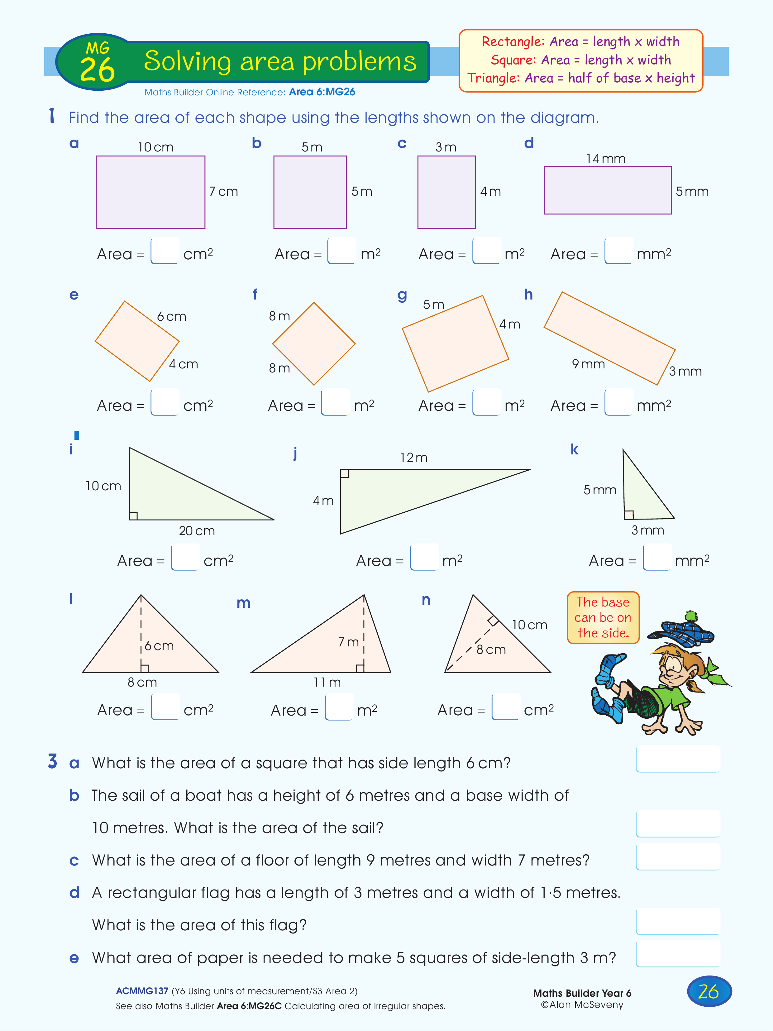 Solving area problems — worksheet preview