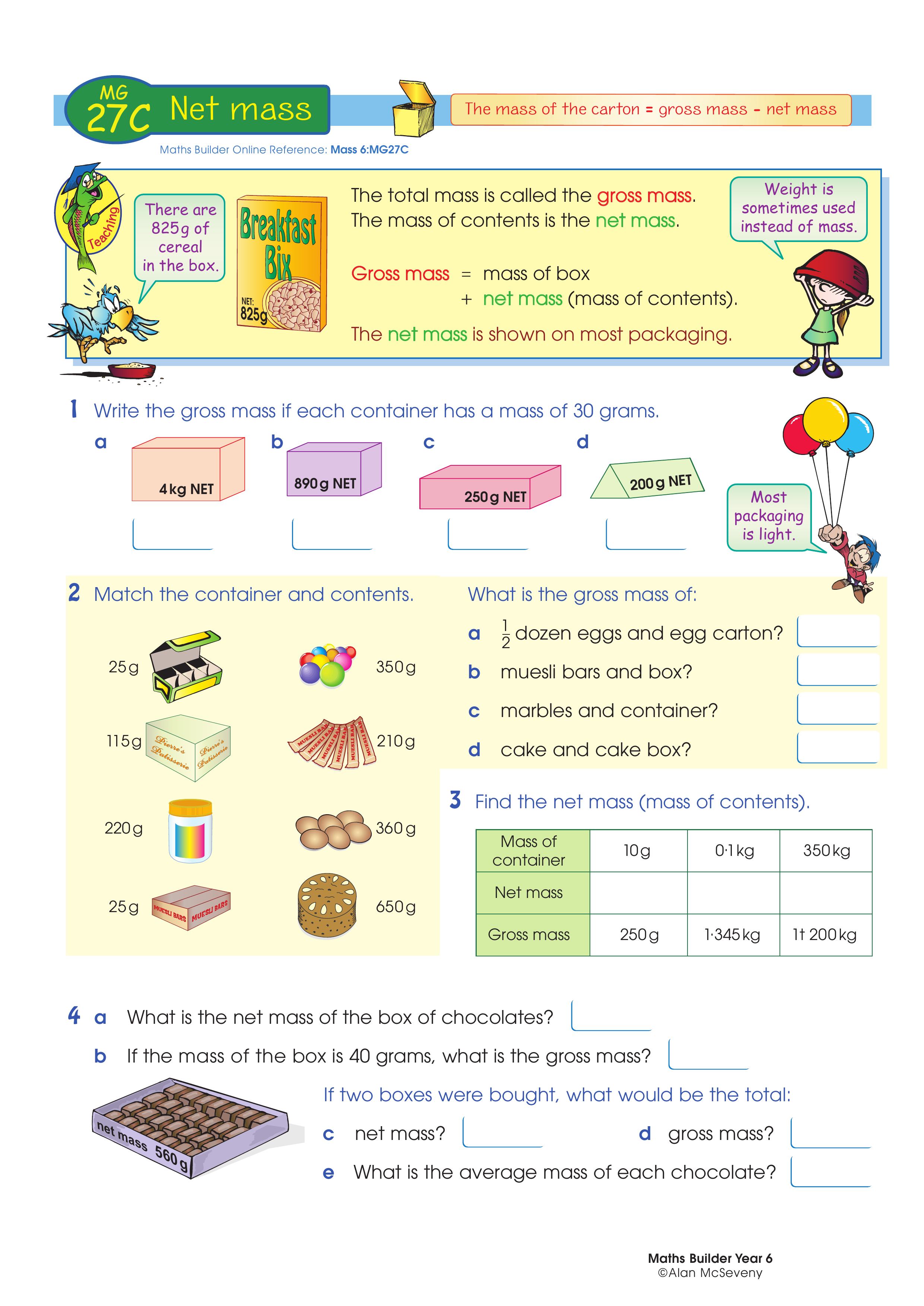 Net mass — worksheet preview