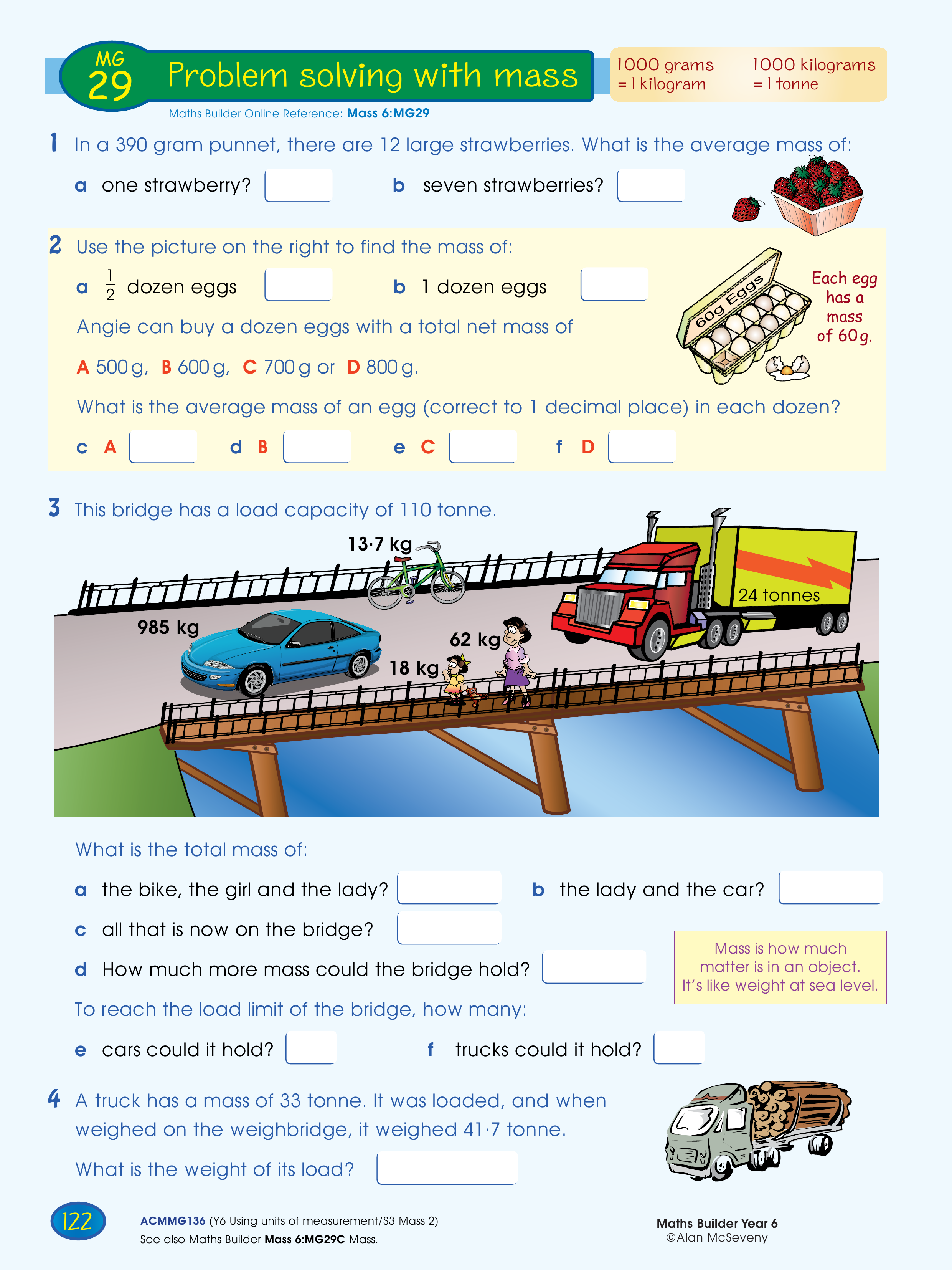 Problem solving with mass — worksheet preview