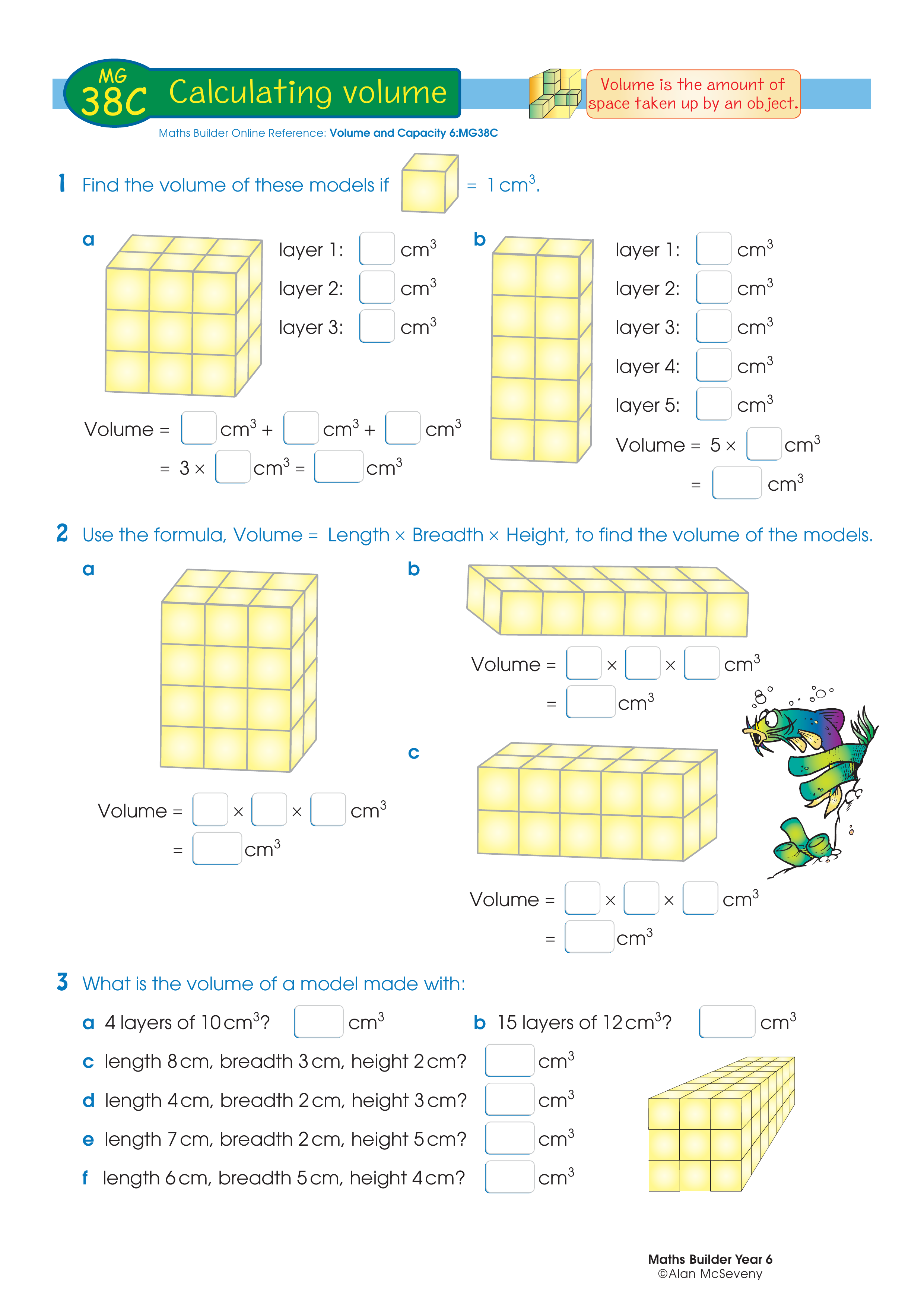 Calculating volume — worksheet preview
