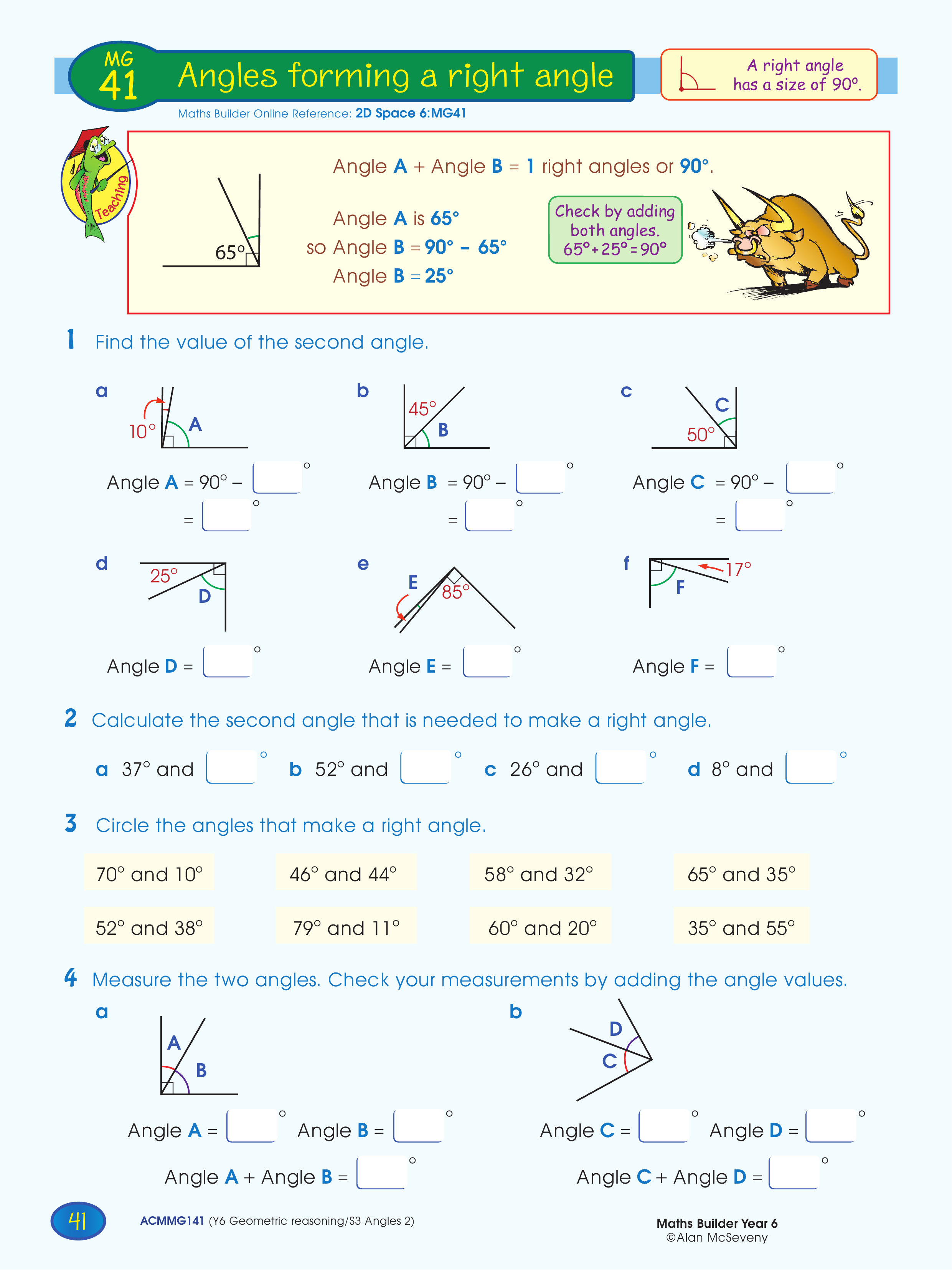 Angles forming a right angle — worksheet preview