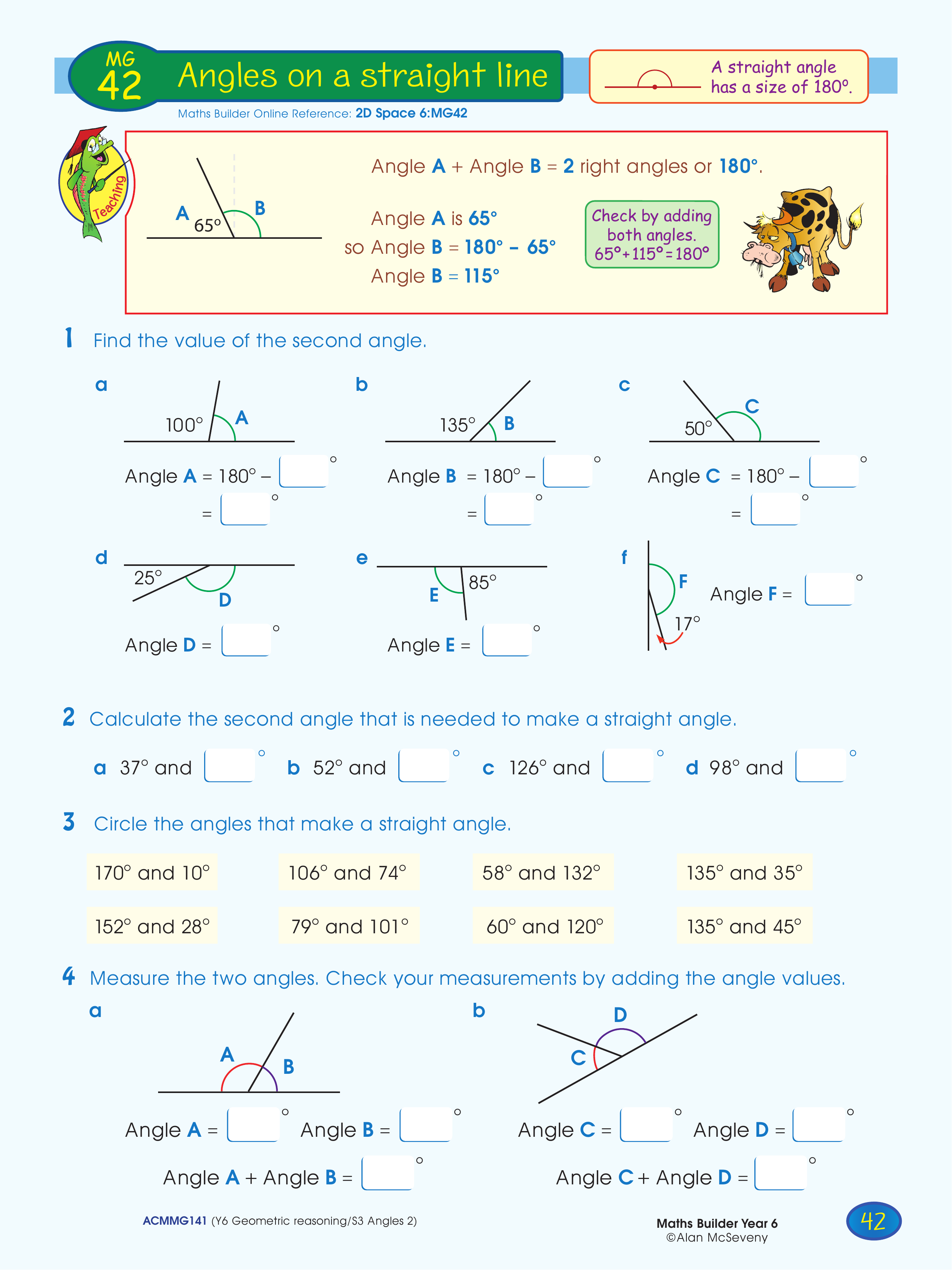 Angles on a straight line — worksheet preview