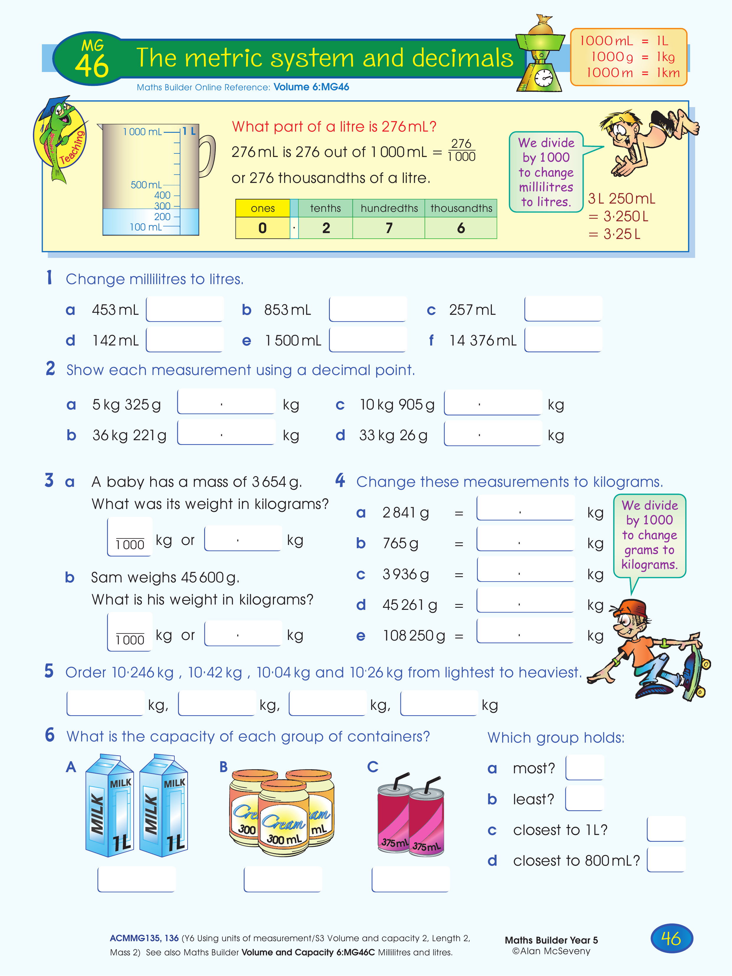 The metric system and decimals — worksheet preview