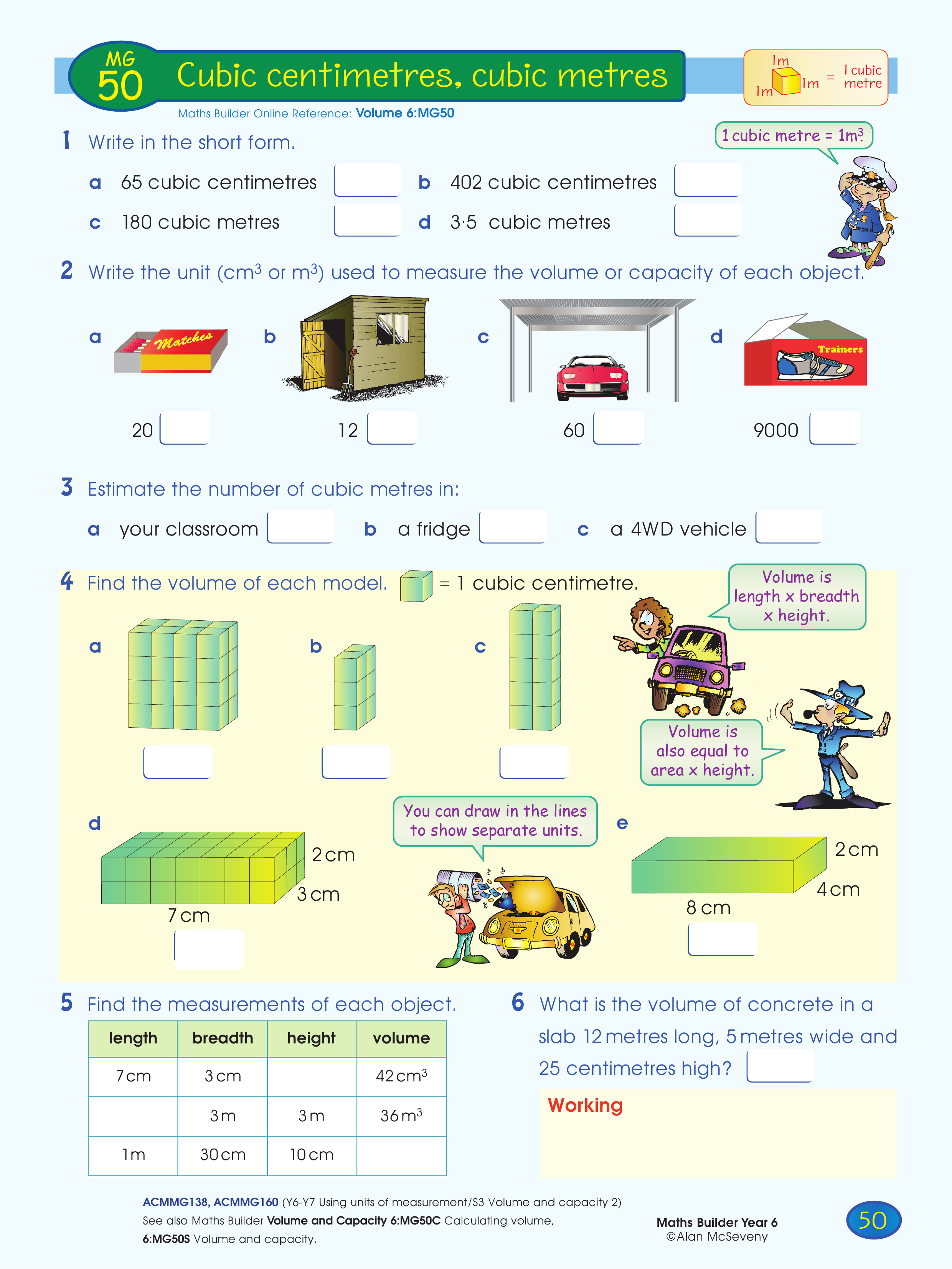 Cubic centimetres and cubic metres — worksheet preview