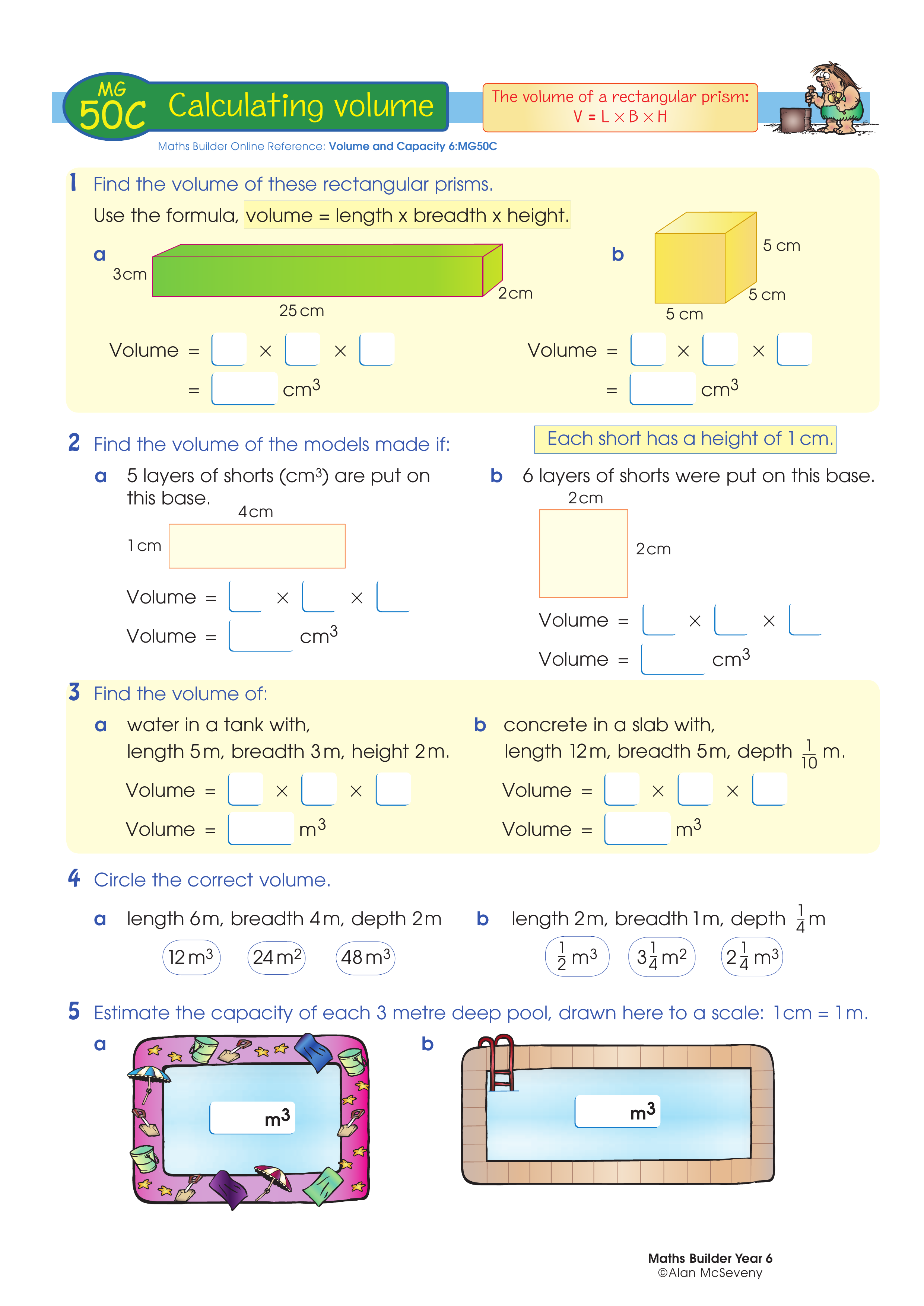 Calculating volume — worksheet preview