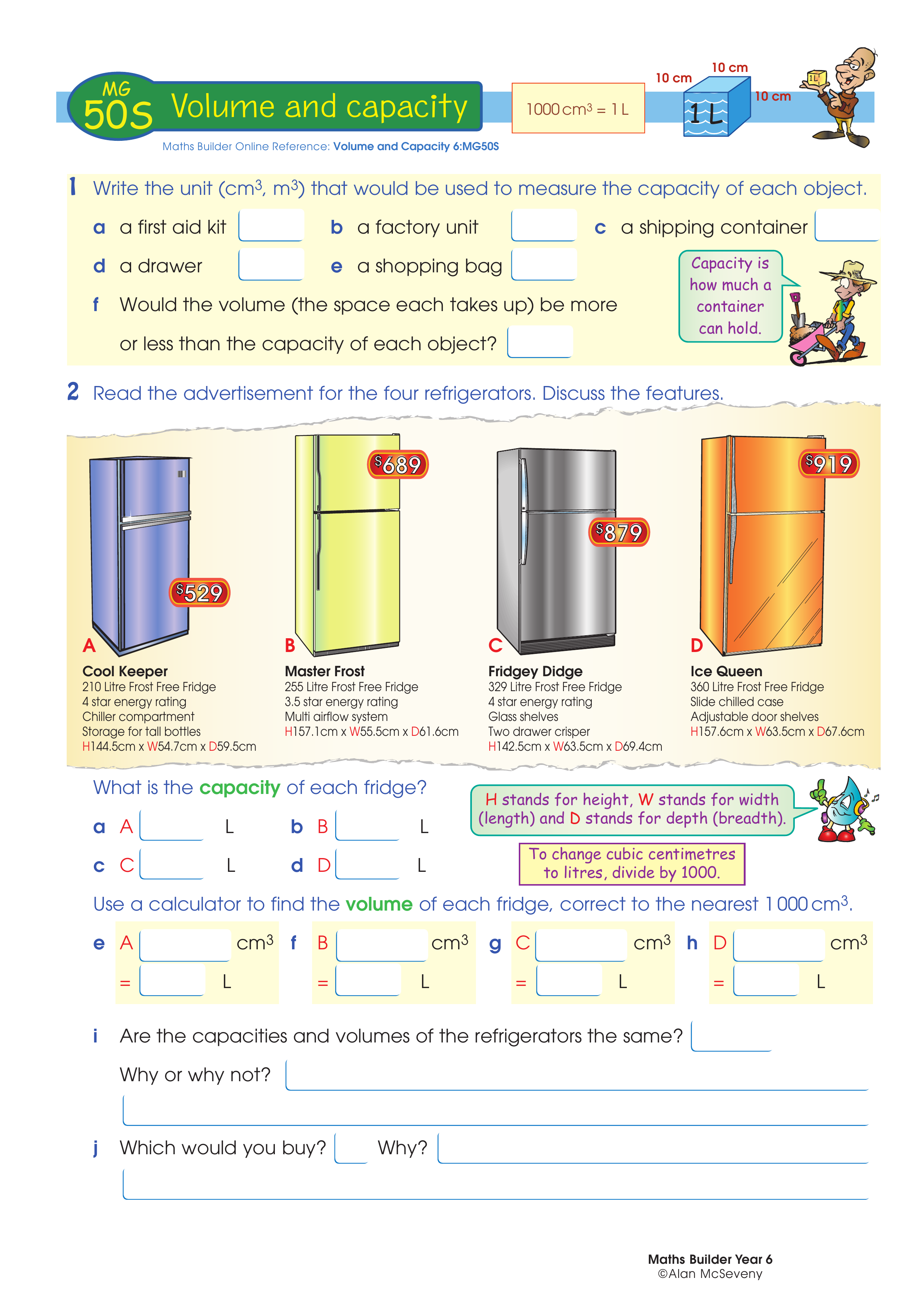Volume and capacity — worksheet preview