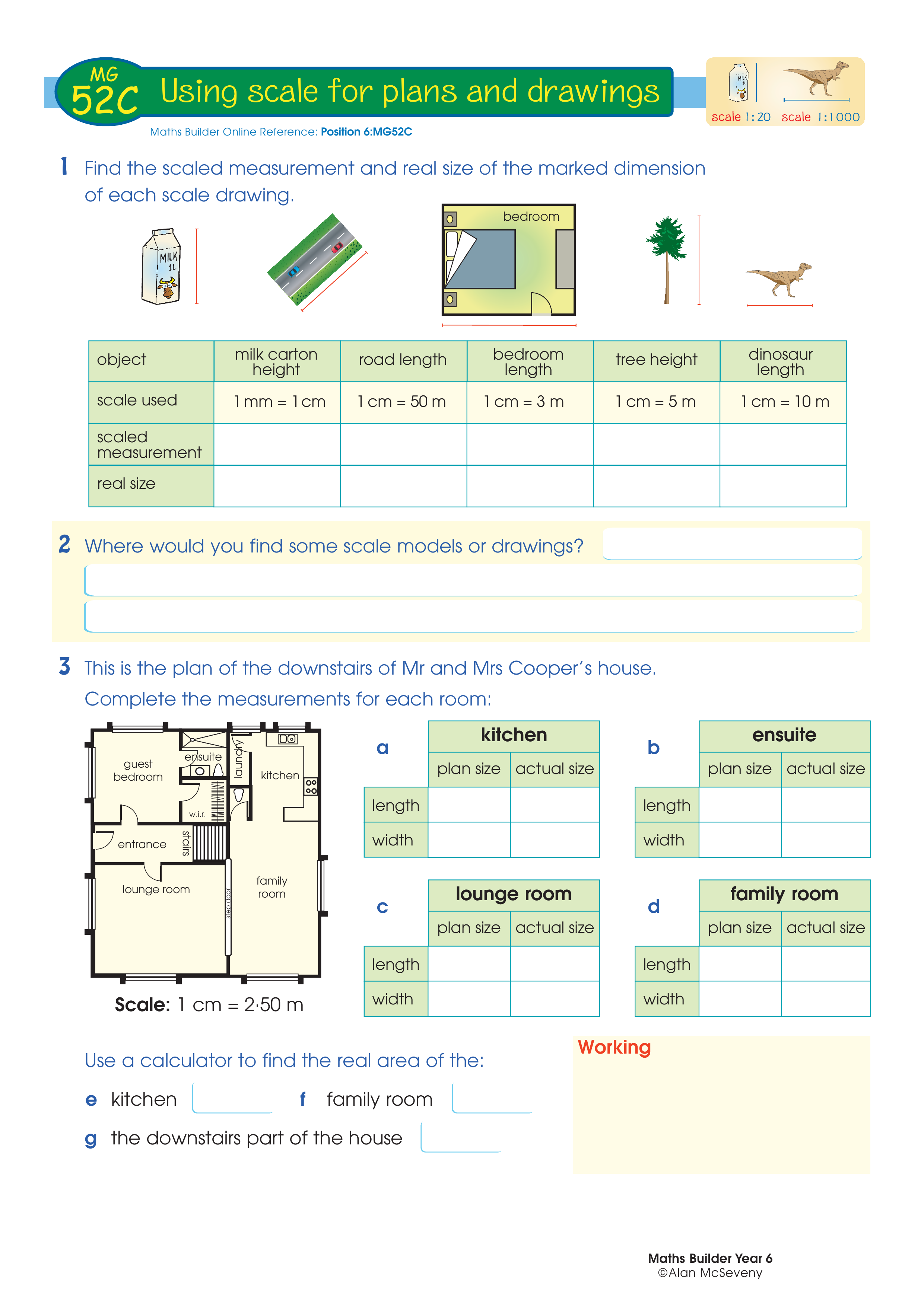 Using scale for plans and drawings — worksheet preview
