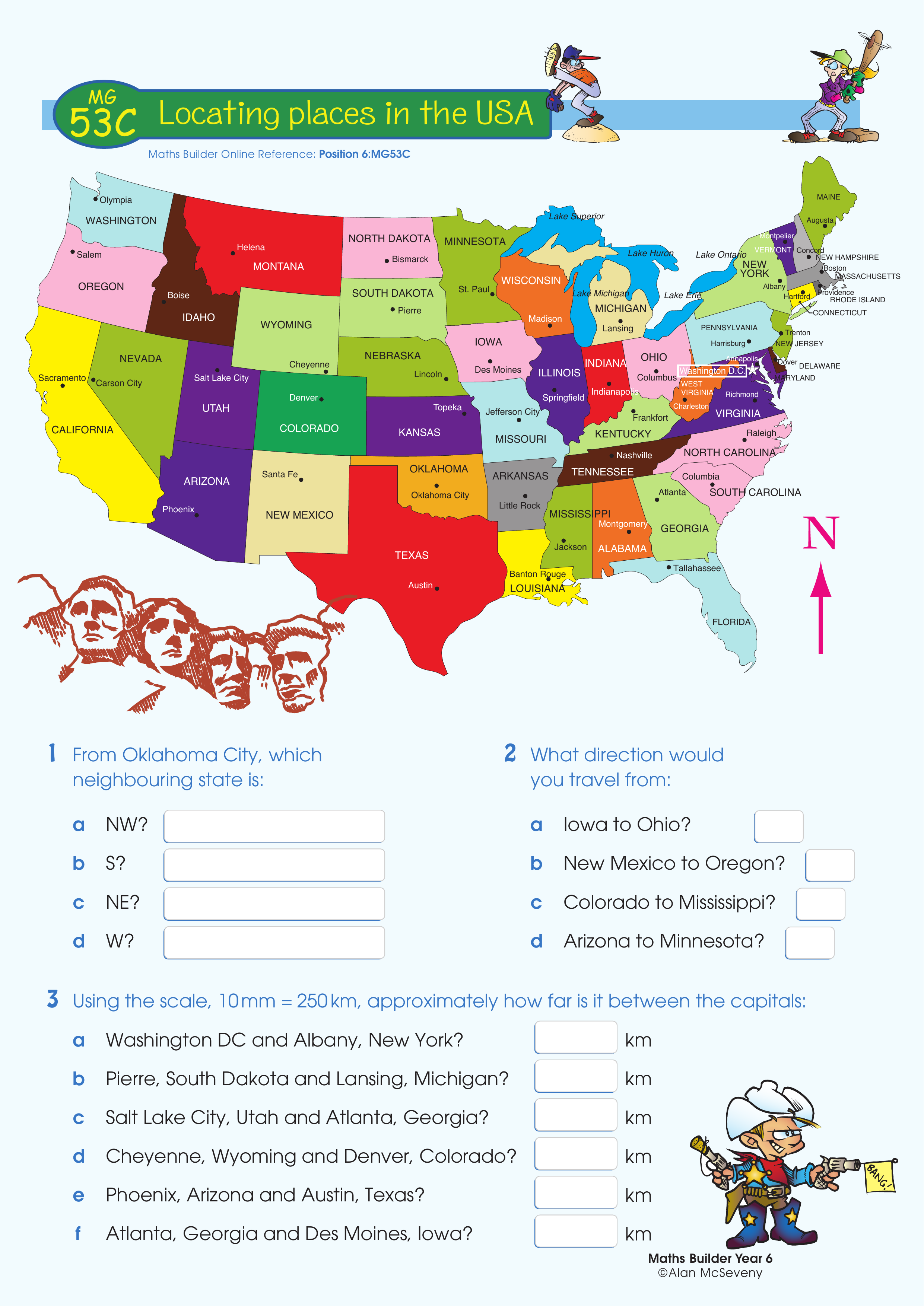 Locating places in the USA — worksheet preview