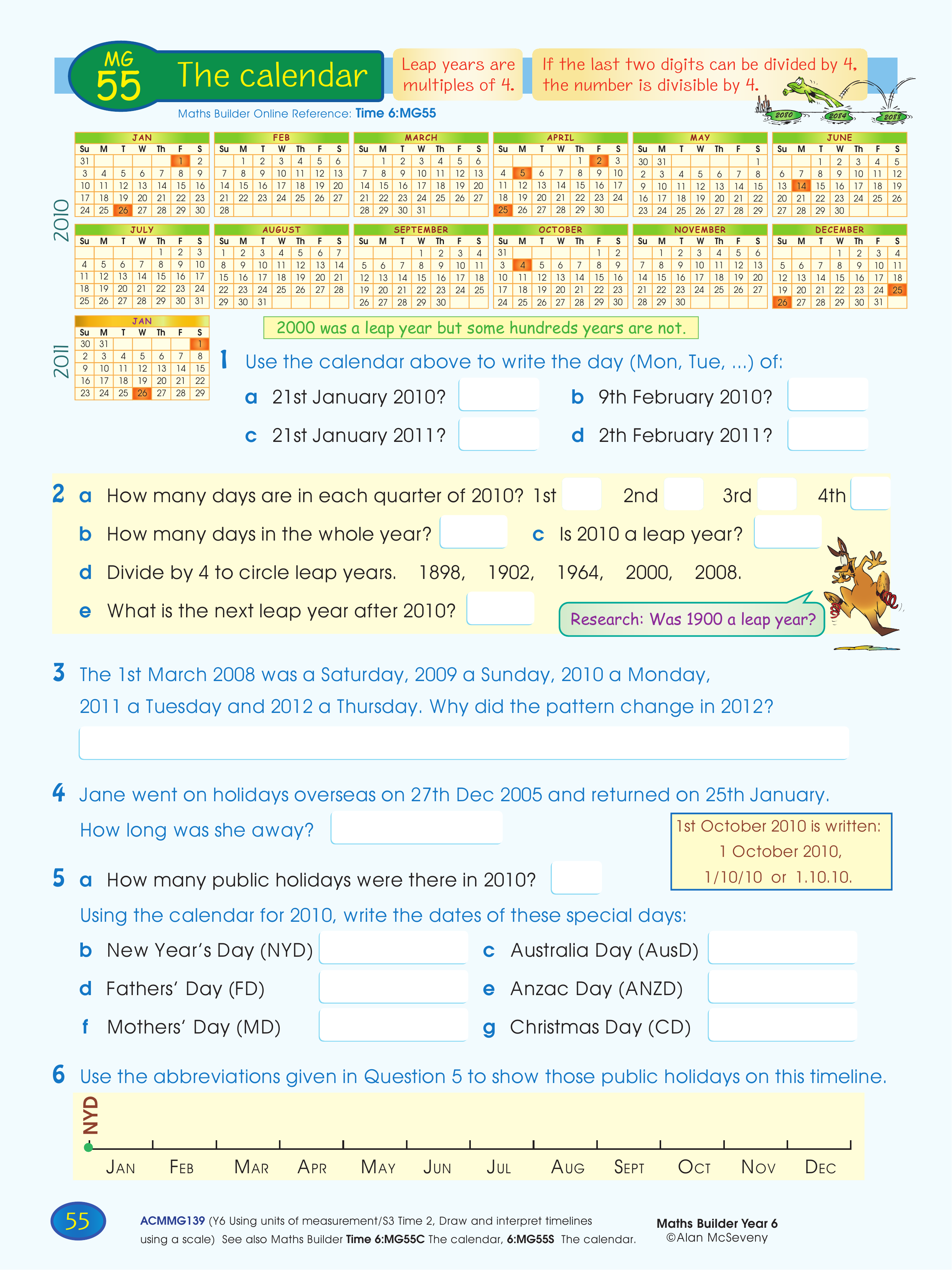 The calendar — worksheet preview