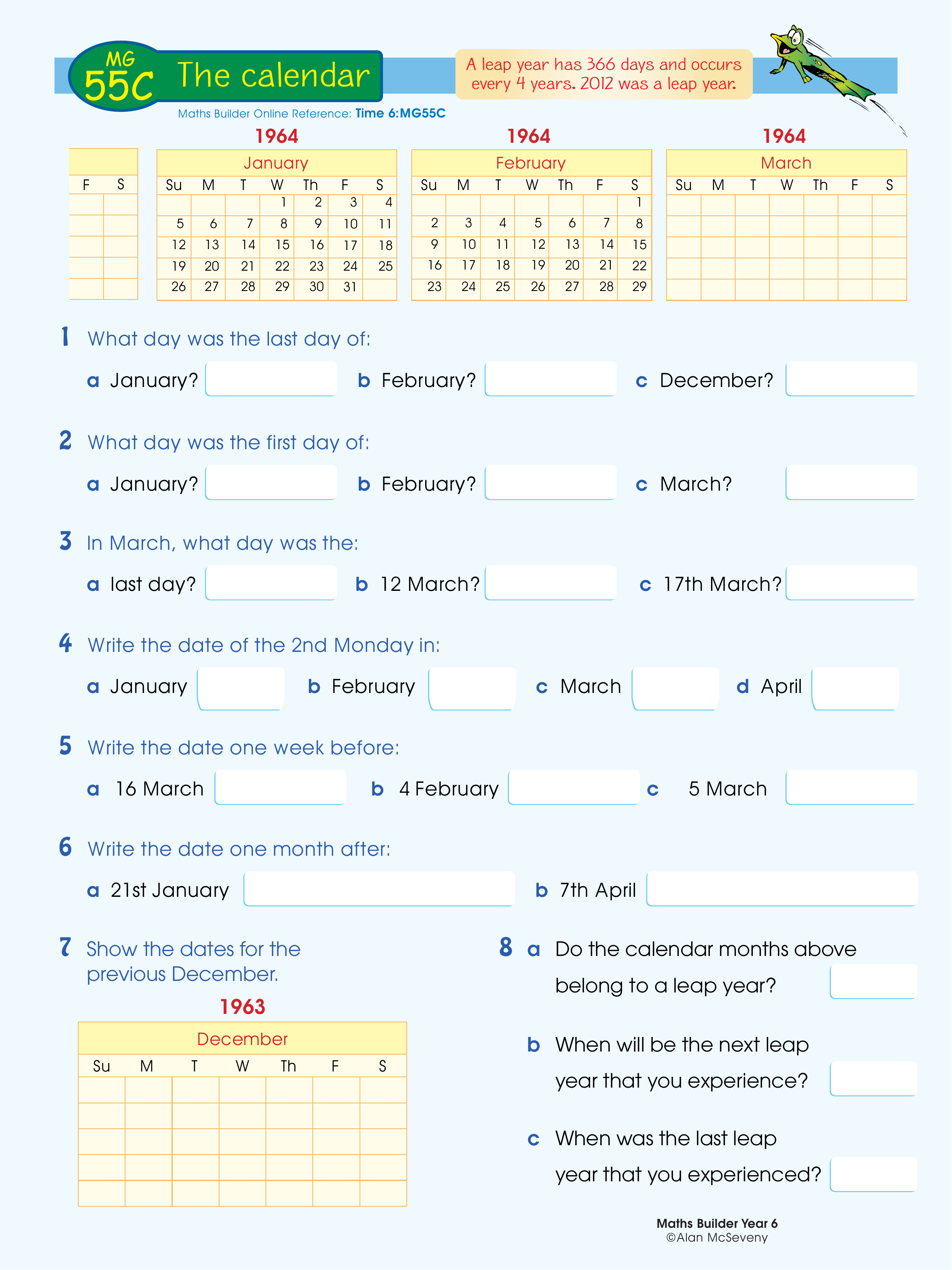 The calendar — worksheet preview