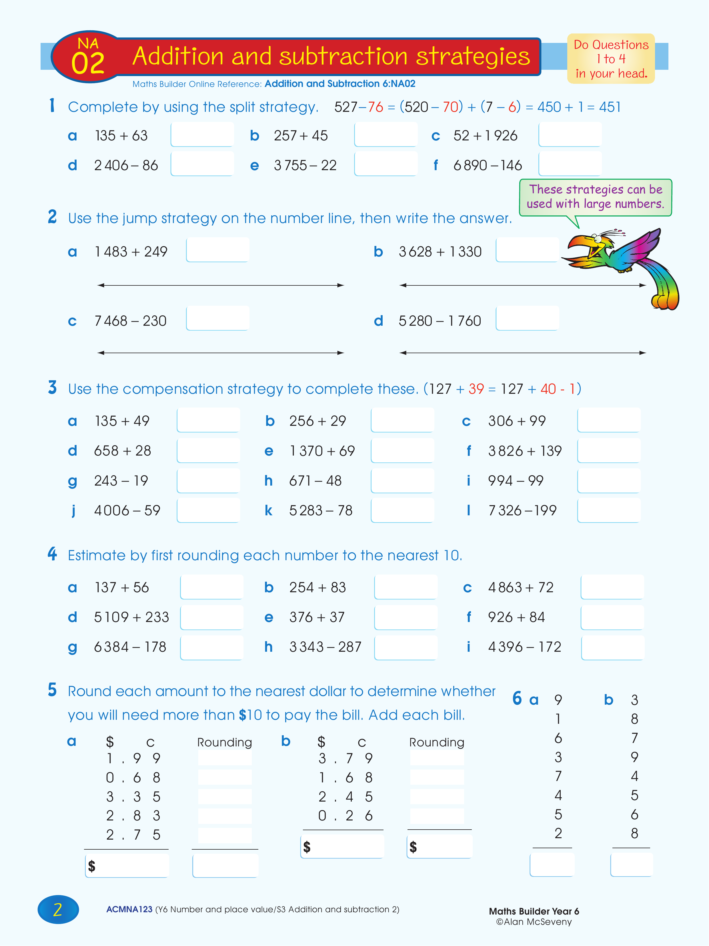 Addition and subtraction strategies — worksheet preview