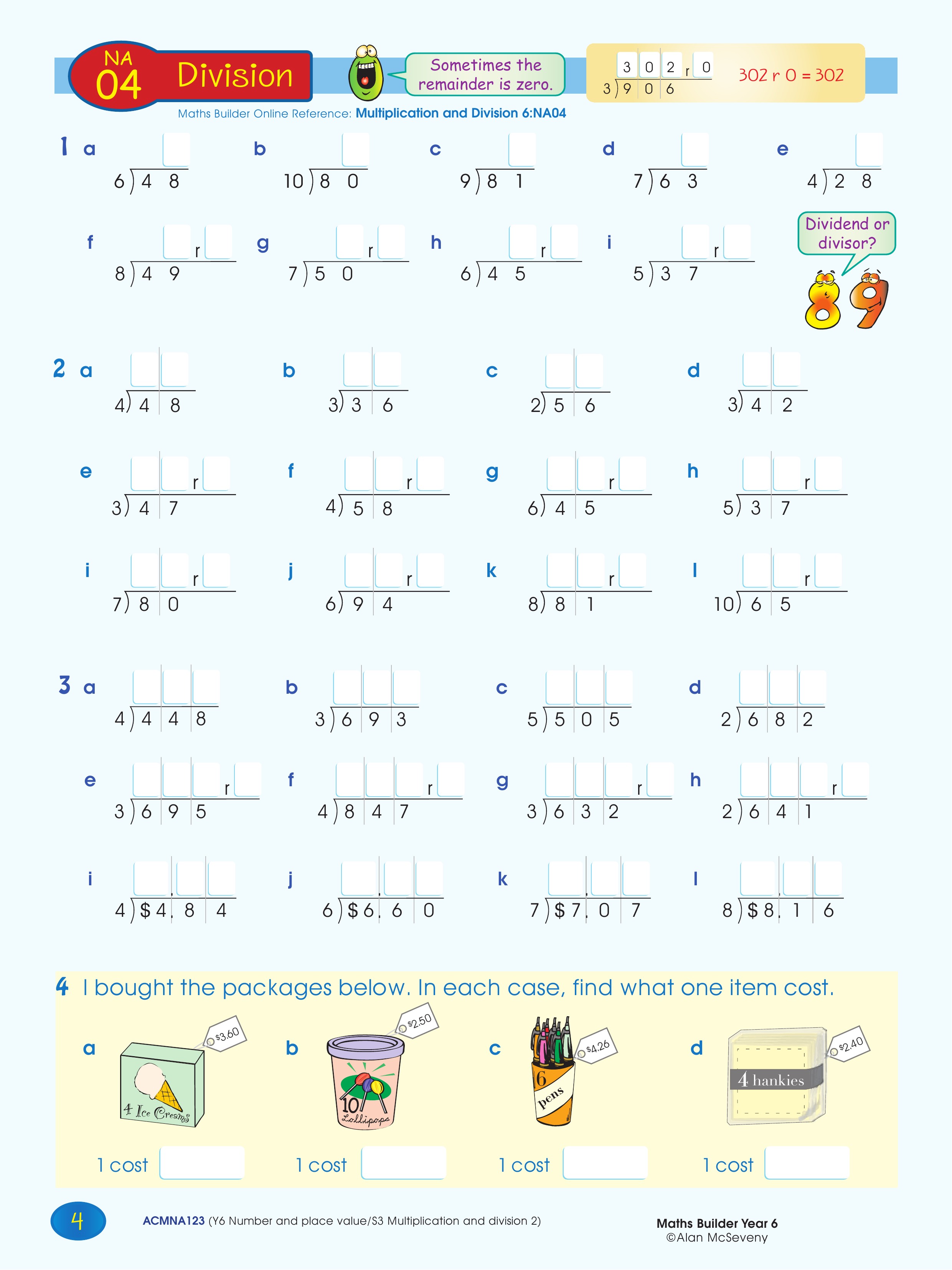 Division — worksheet preview