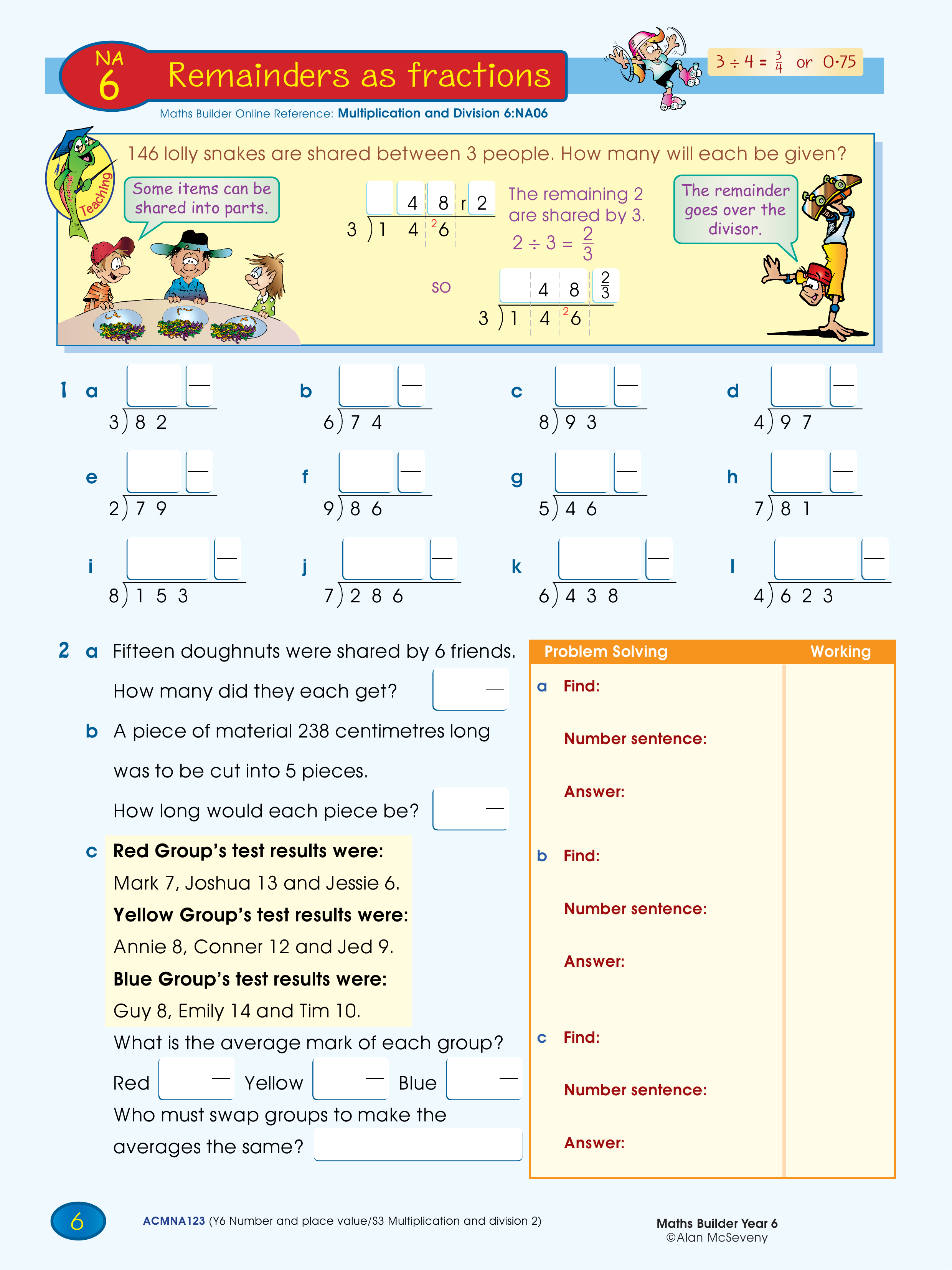 Remainders as fractions — worksheet preview
