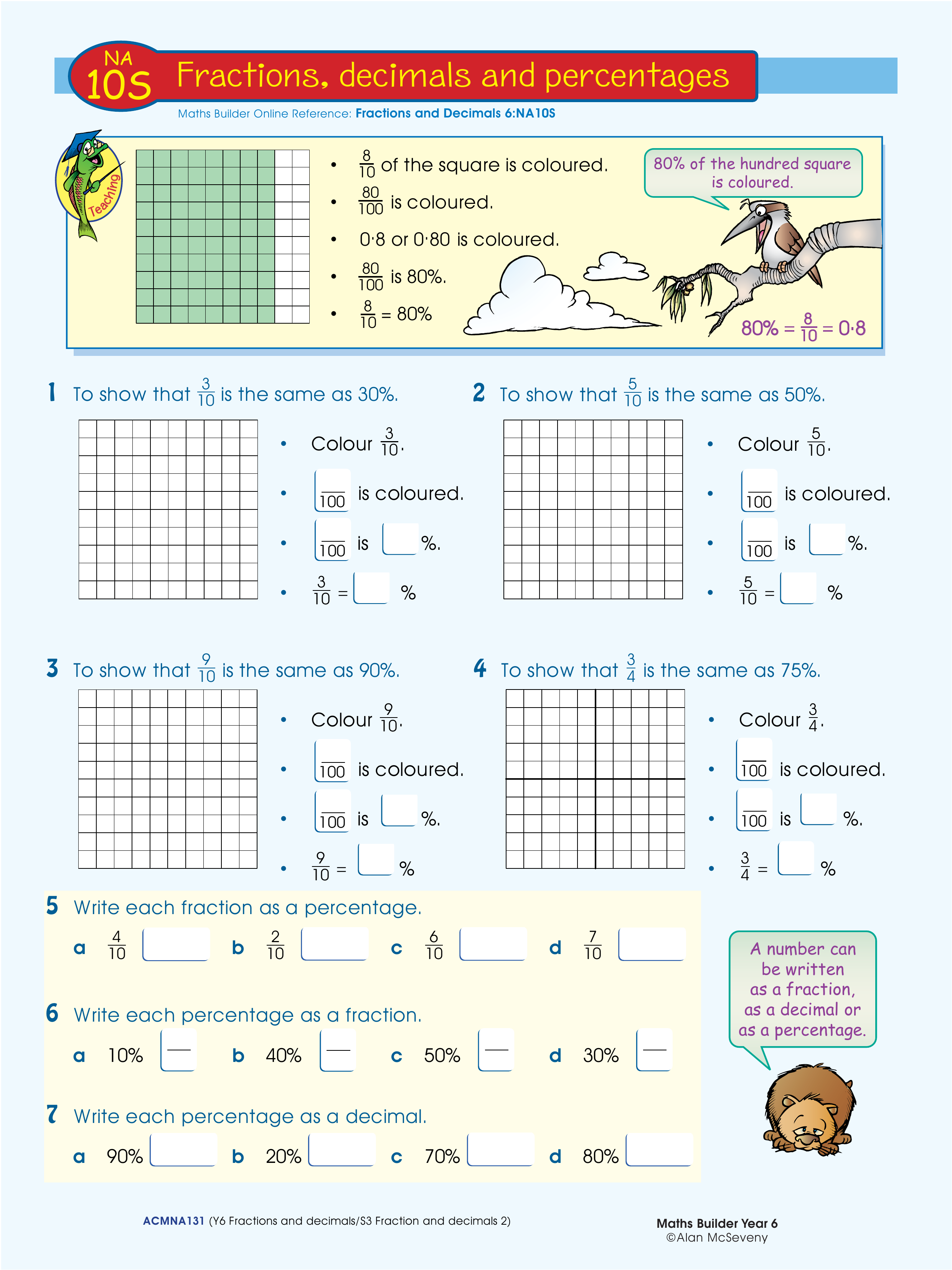 Fractions, decimals and percentages — worksheet preview