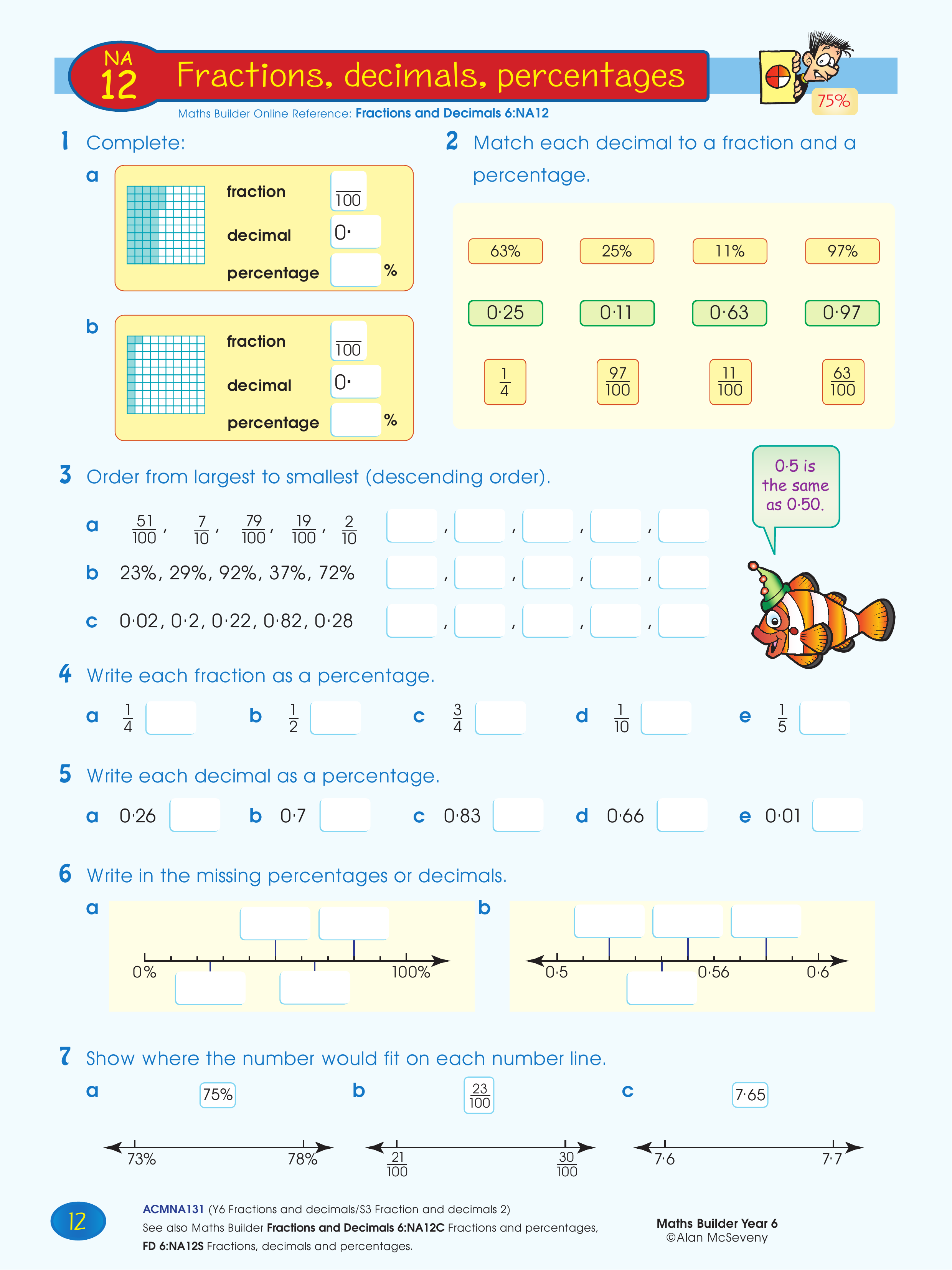 Fractions, decimals & percentages — worksheet preview