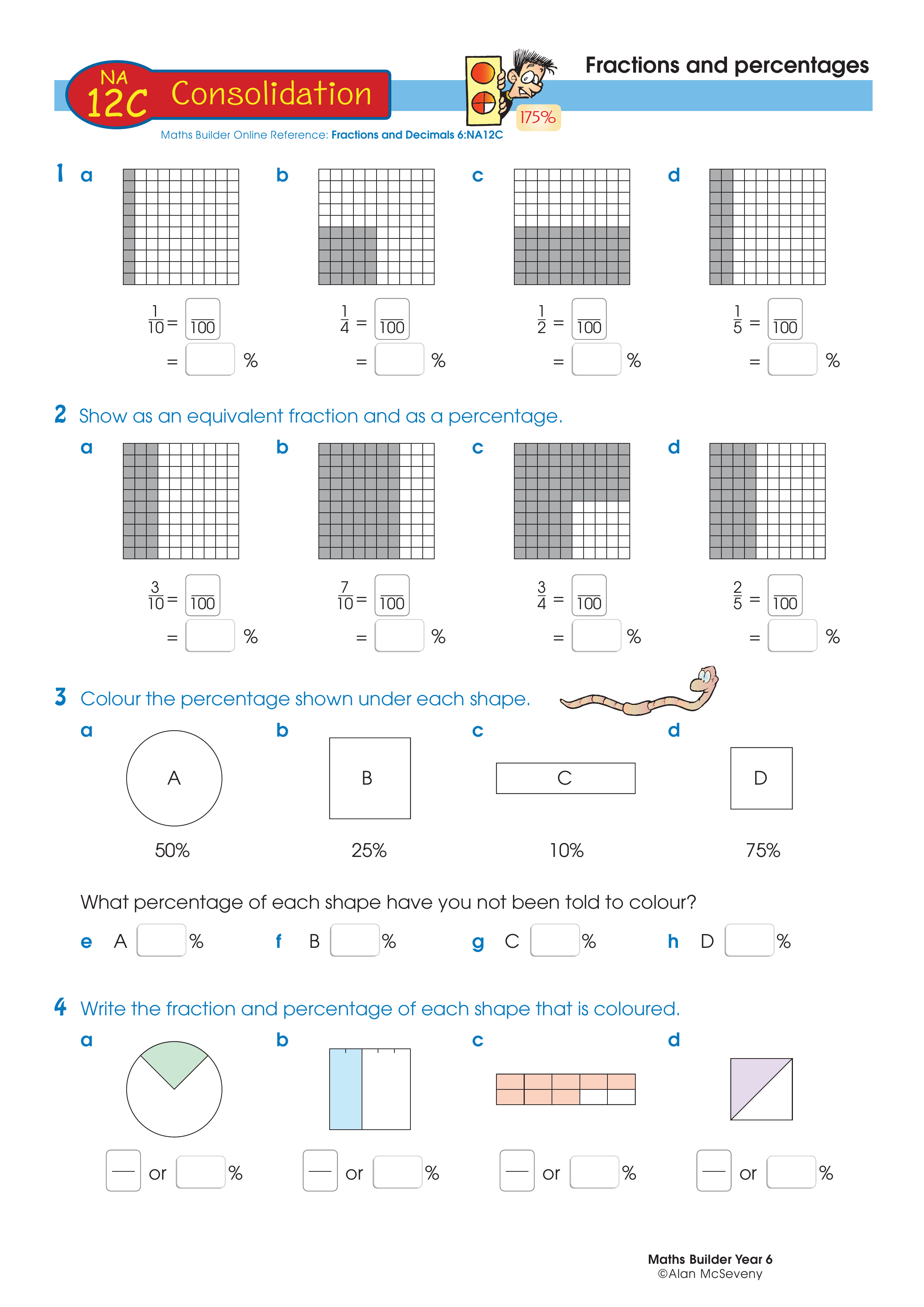 Fractions and percentages — worksheet preview