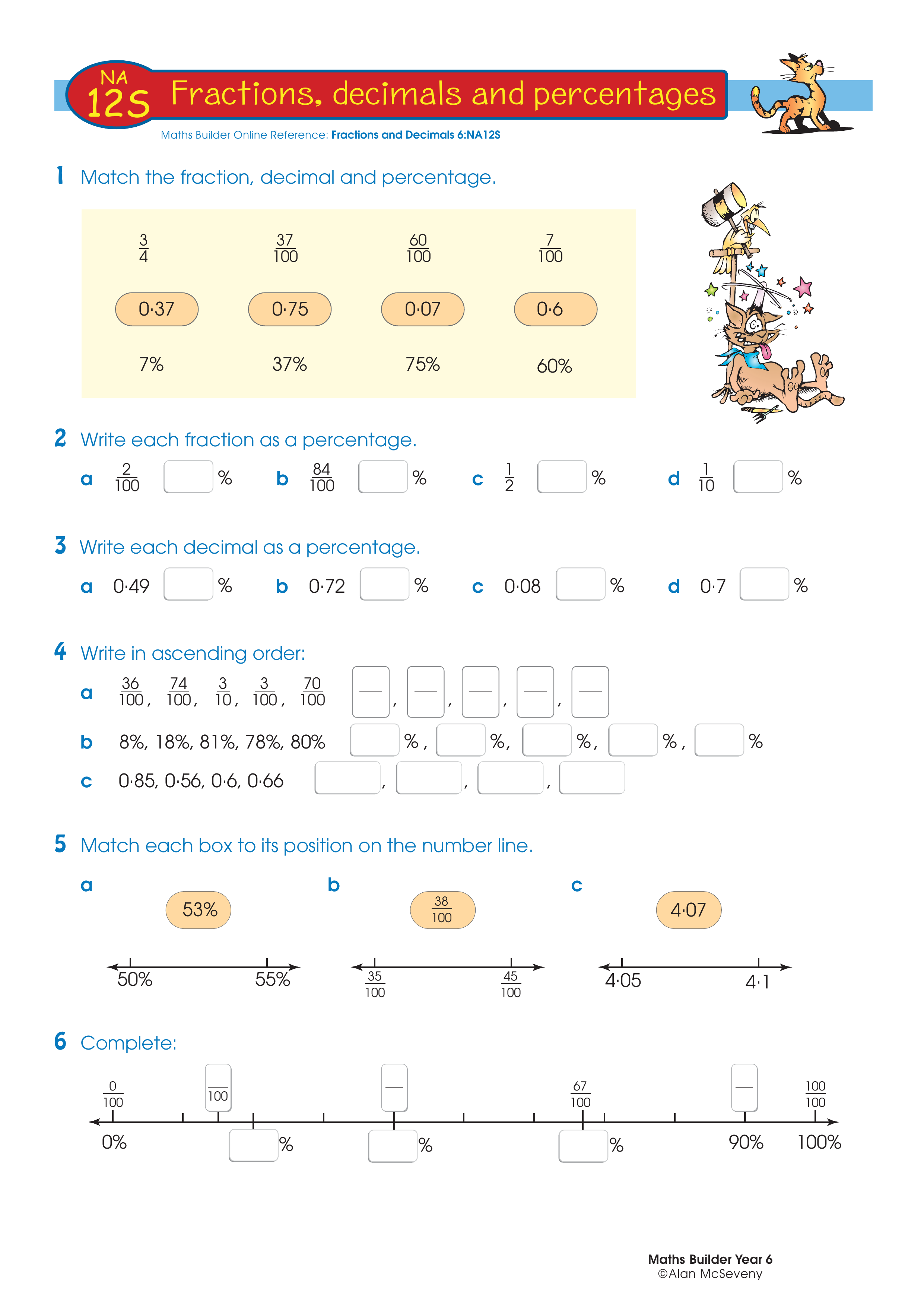 Fractions, decimals and percentages — worksheet preview