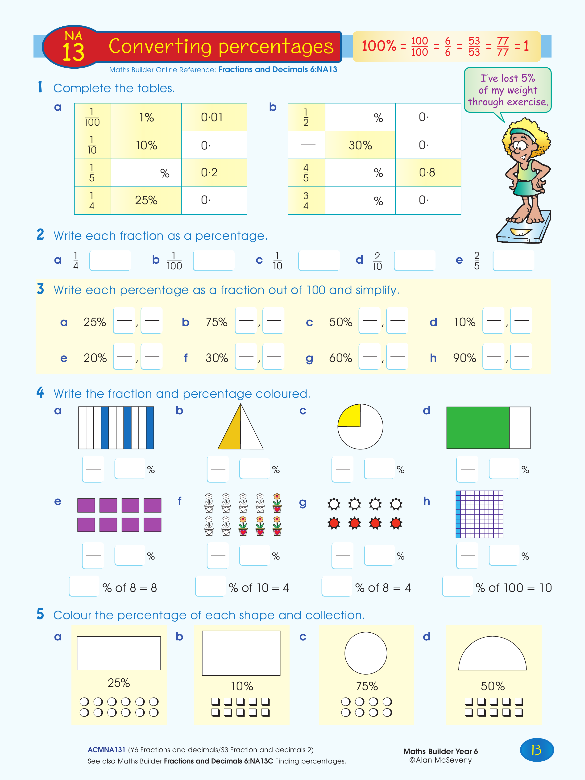 Converting percentages — worksheet preview