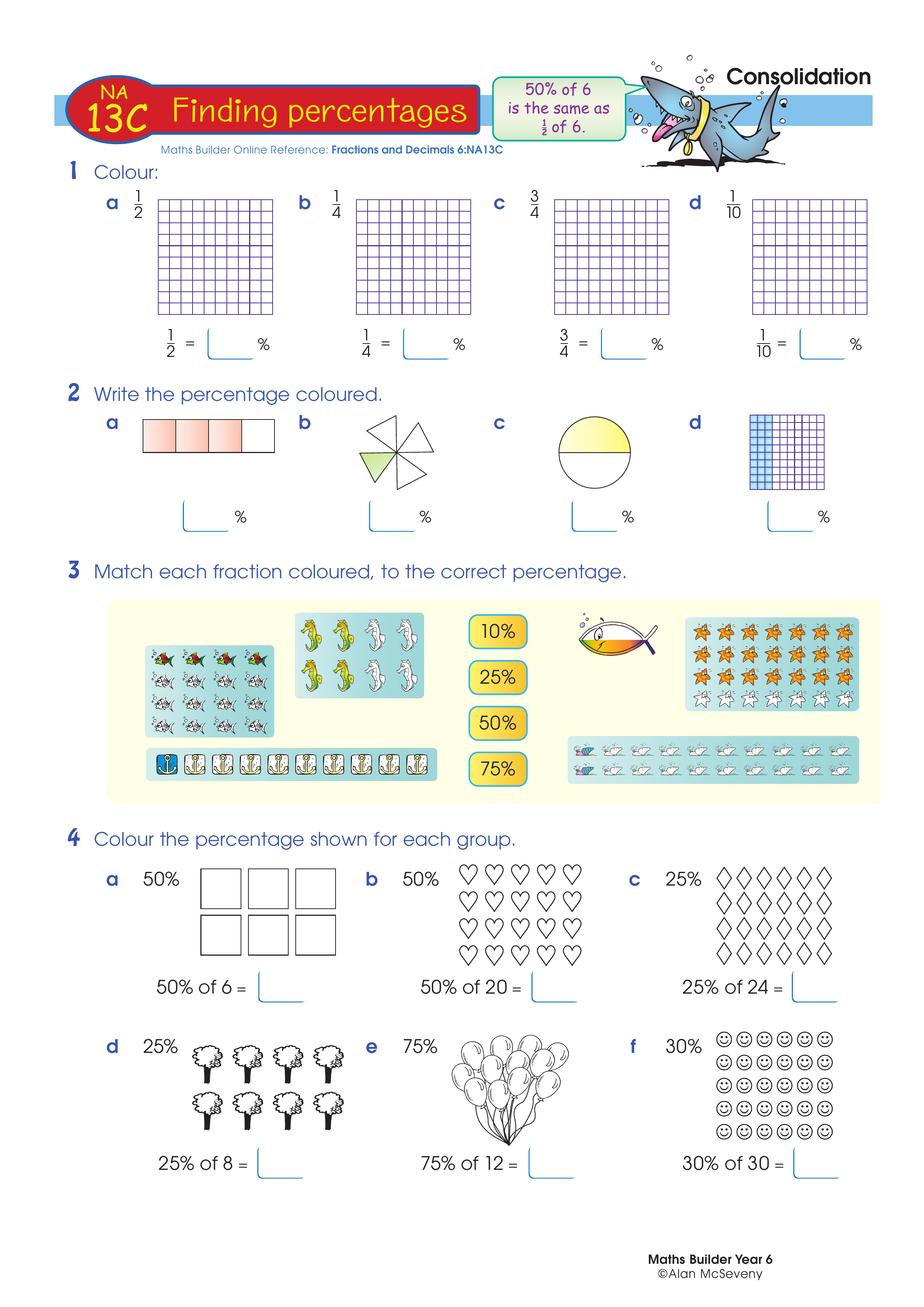 Finding percentages — worksheet preview