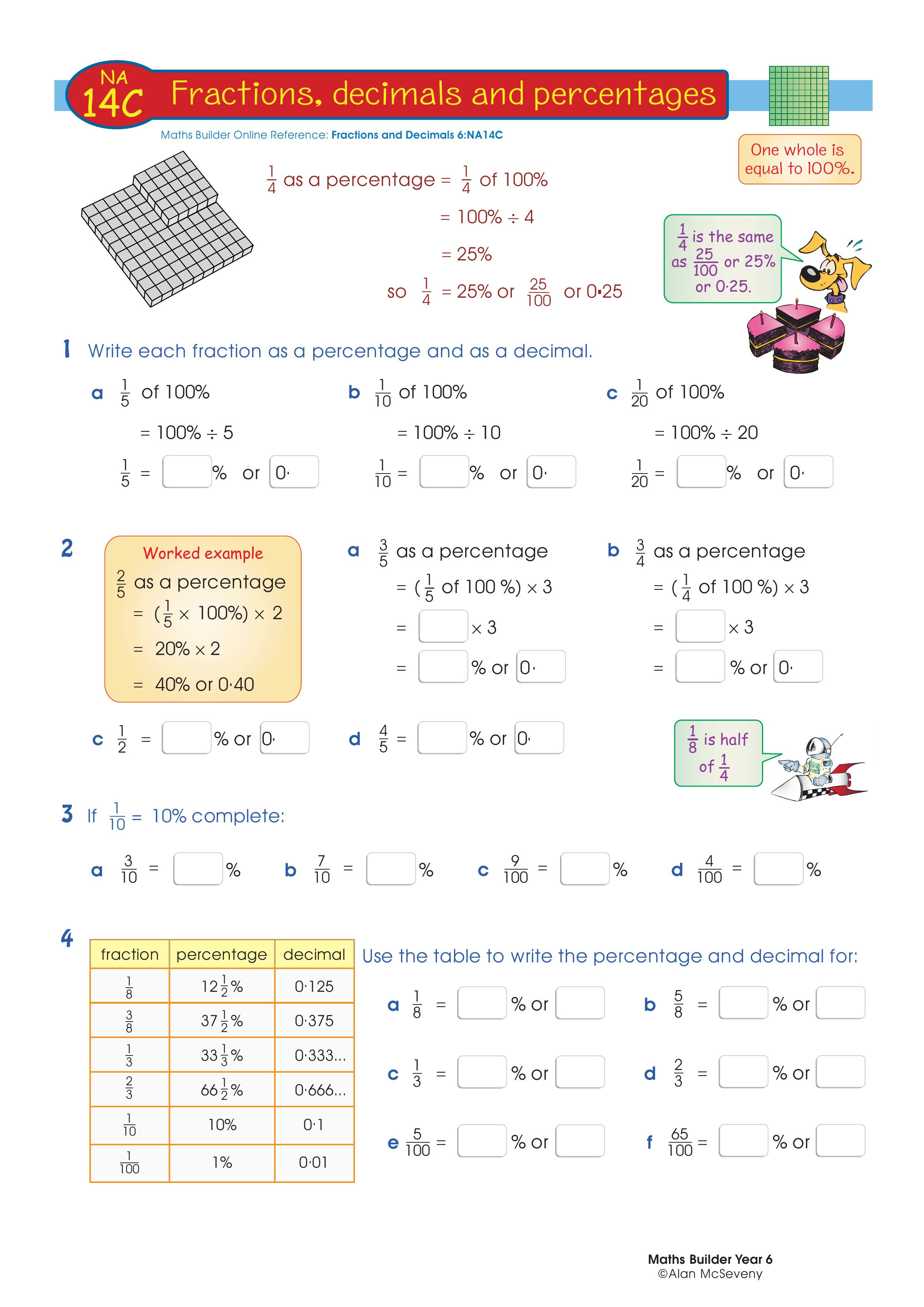 Fractions, decimals and percentages — worksheet preview