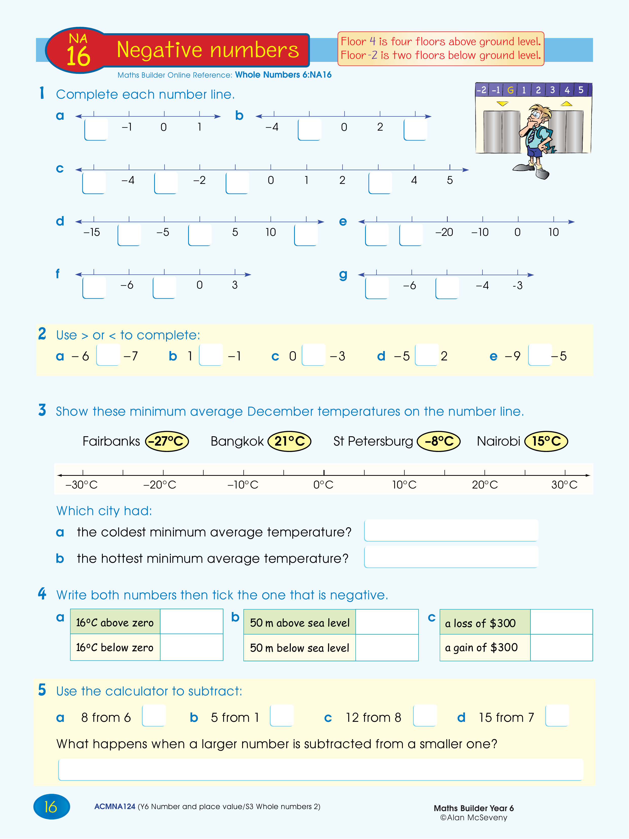 Negative numbers — worksheet preview