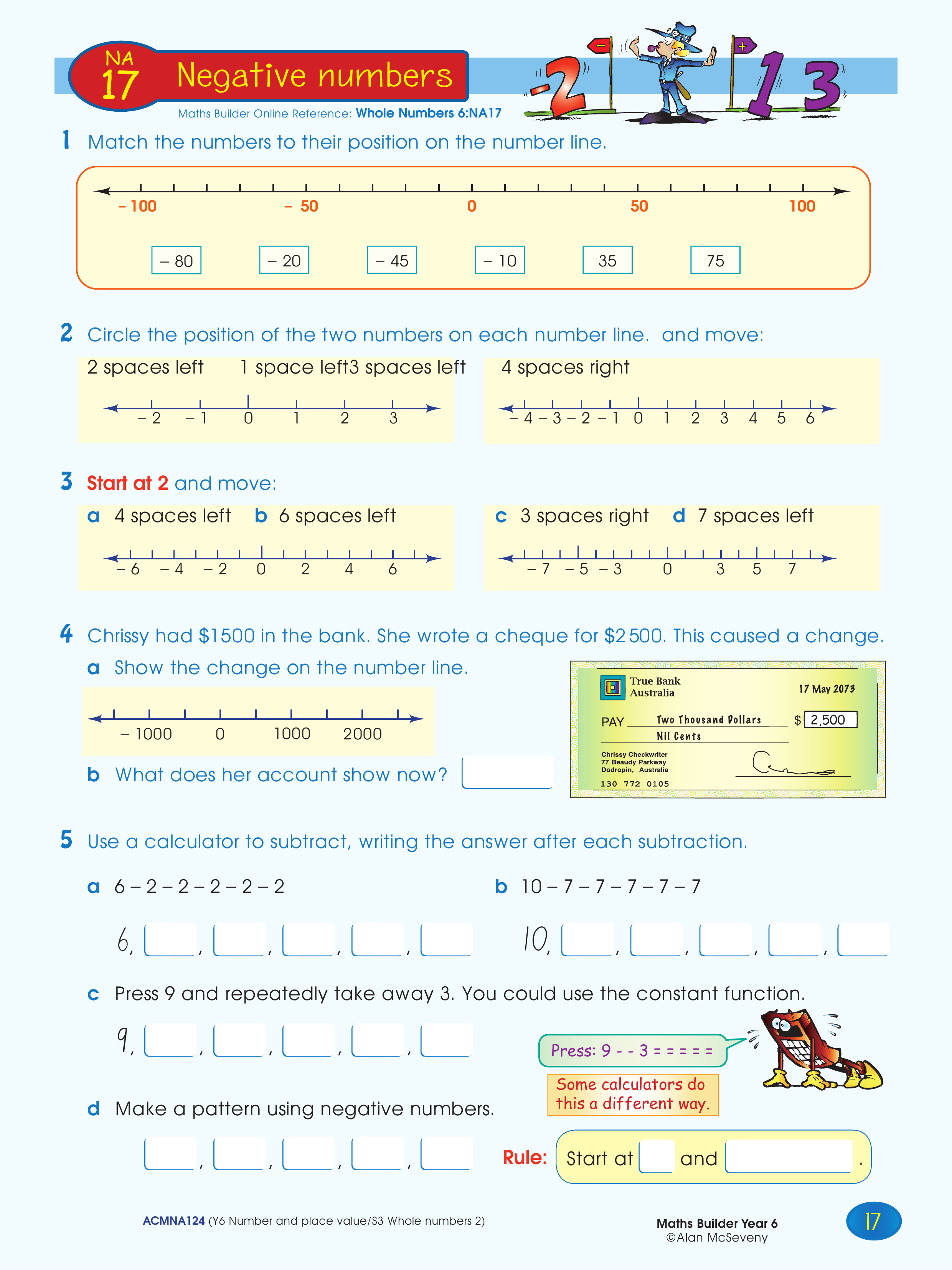 Negative numbers — worksheet preview