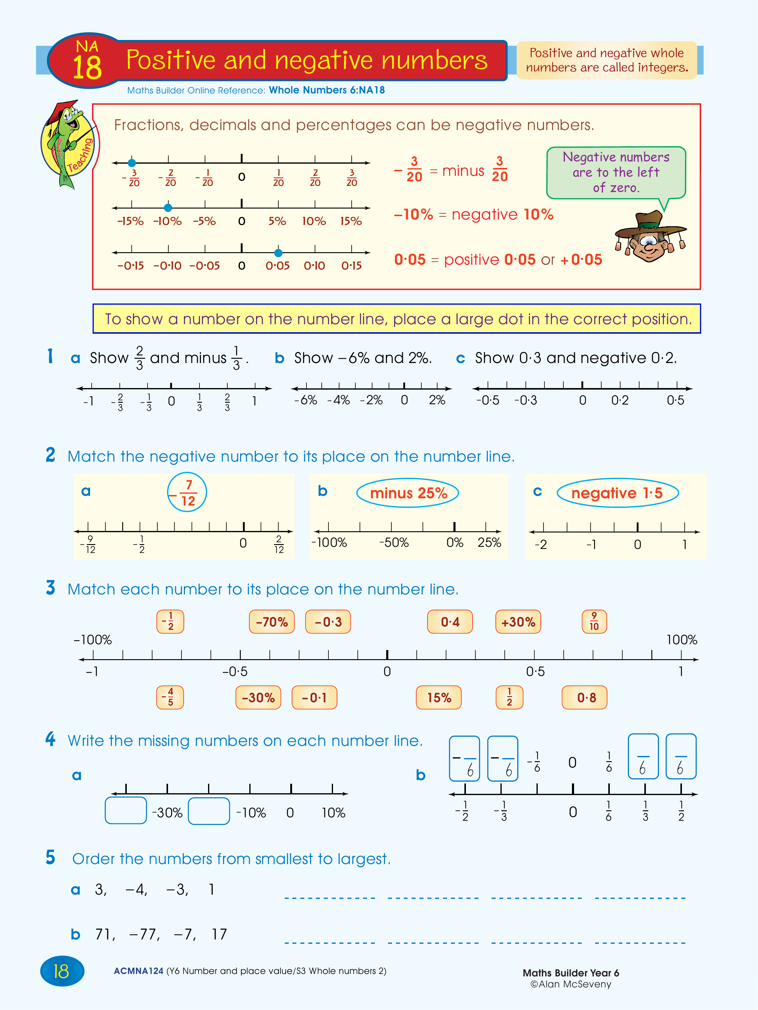 Positive and negative numbers — worksheet preview