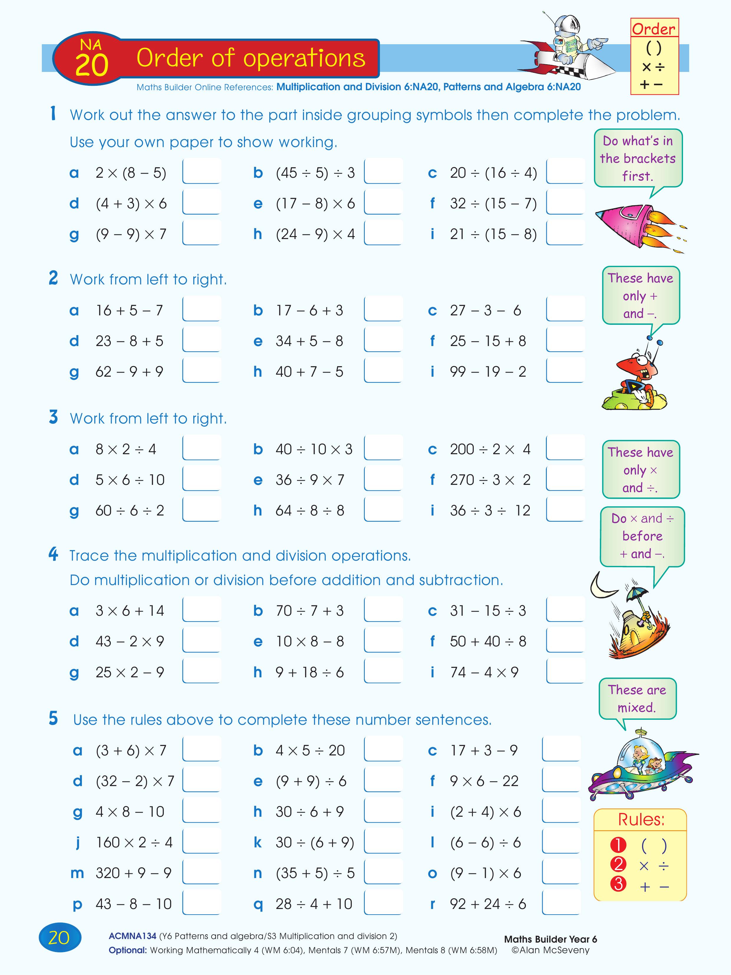 Order of operations — worksheet preview