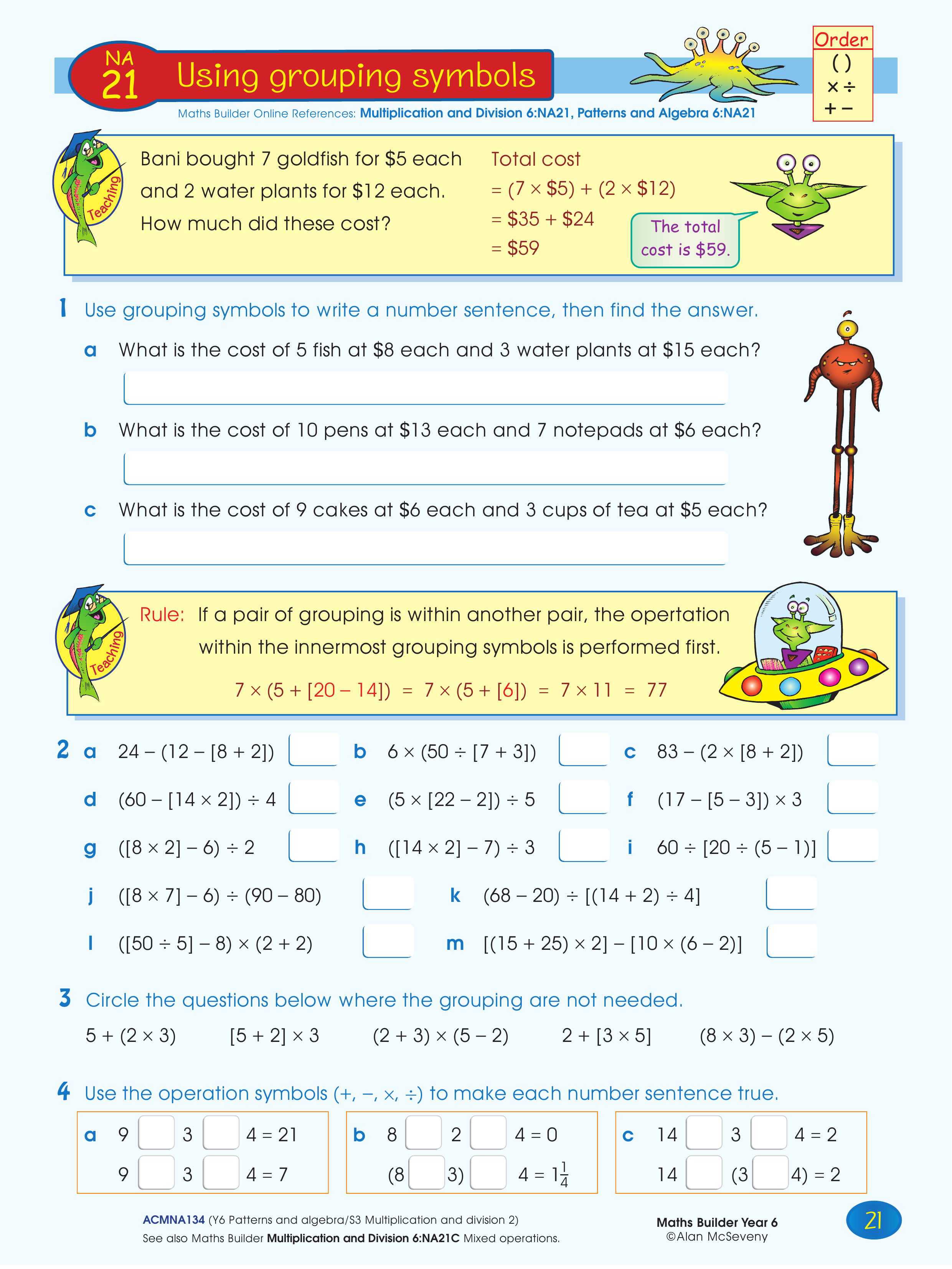 Using grouping symbols — worksheet preview