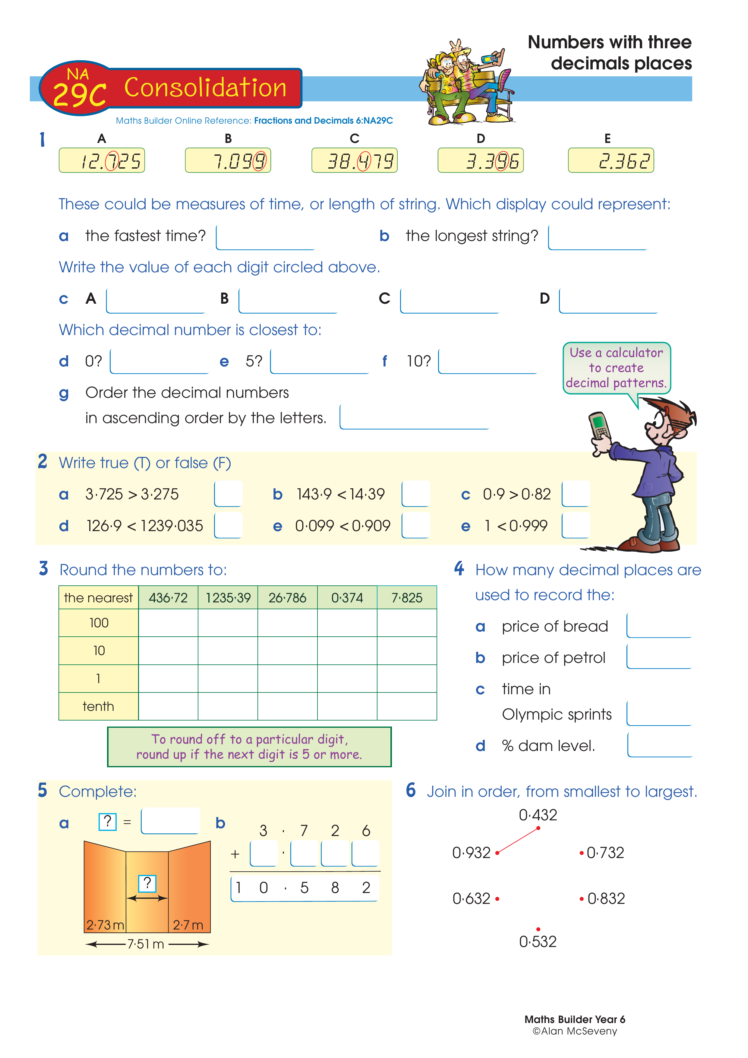 Numbers with three decimal places — worksheet preview