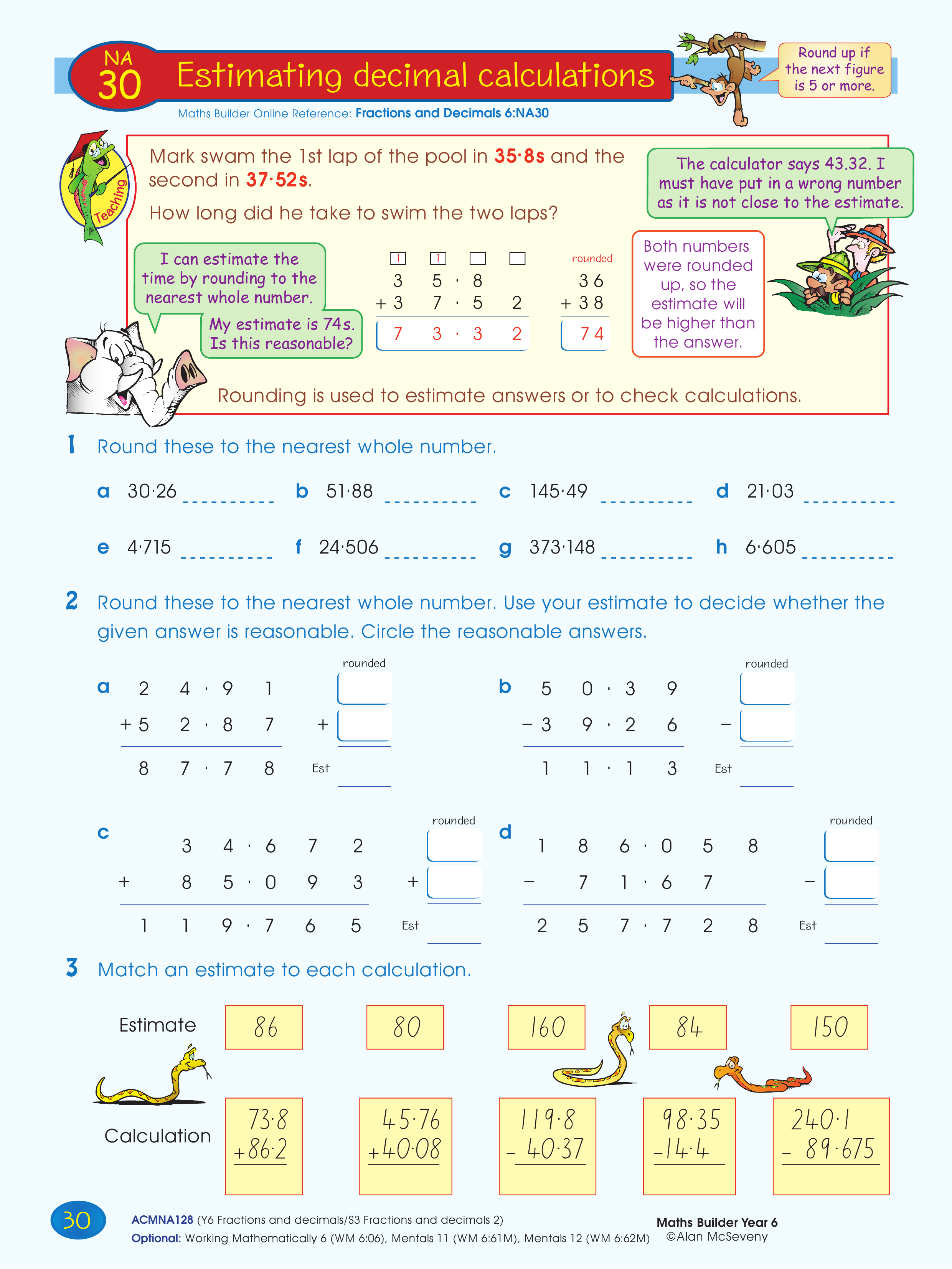 Estimating decimal calculations — worksheet preview