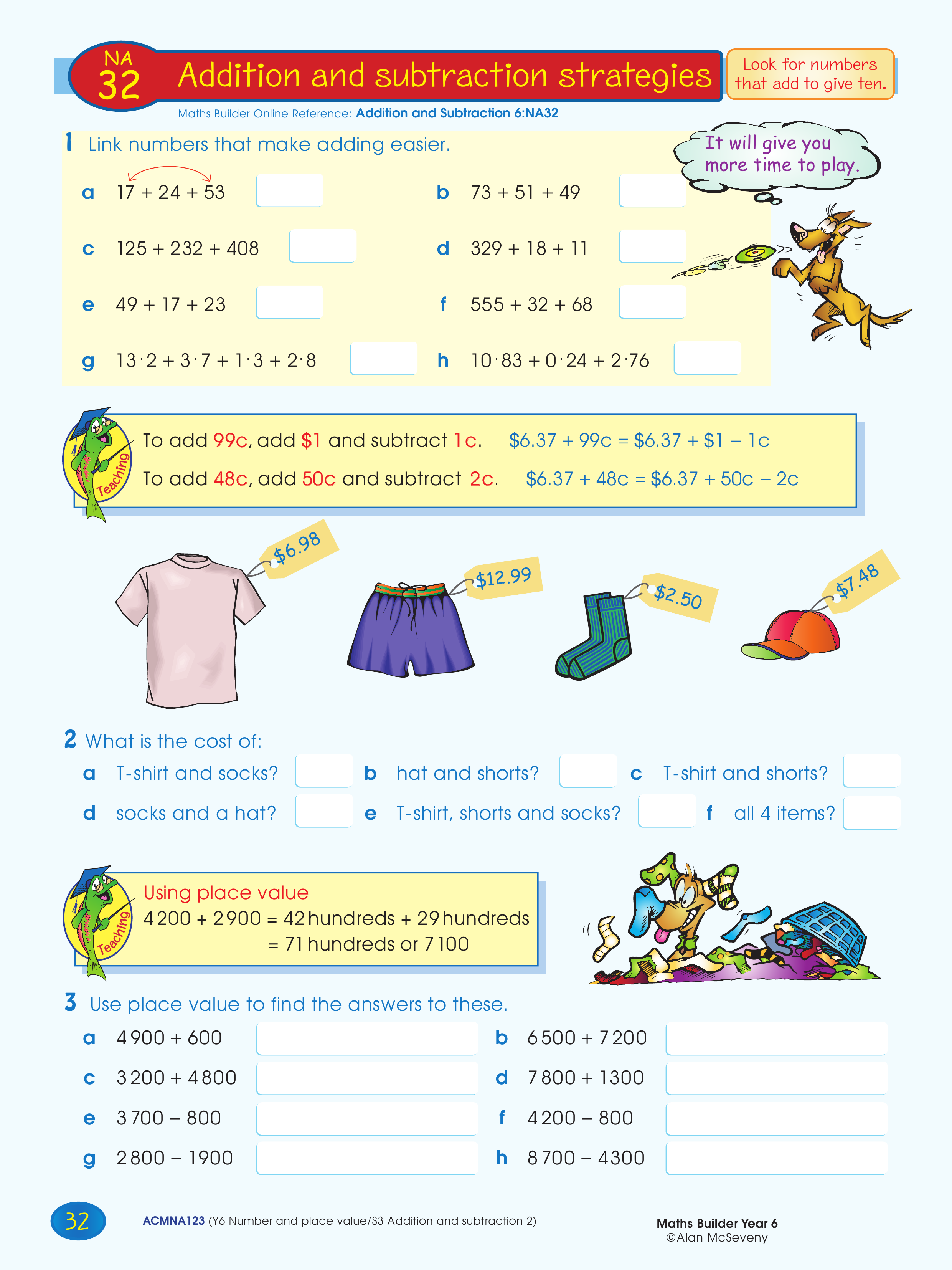 Addition & subtraction strategies — worksheet preview