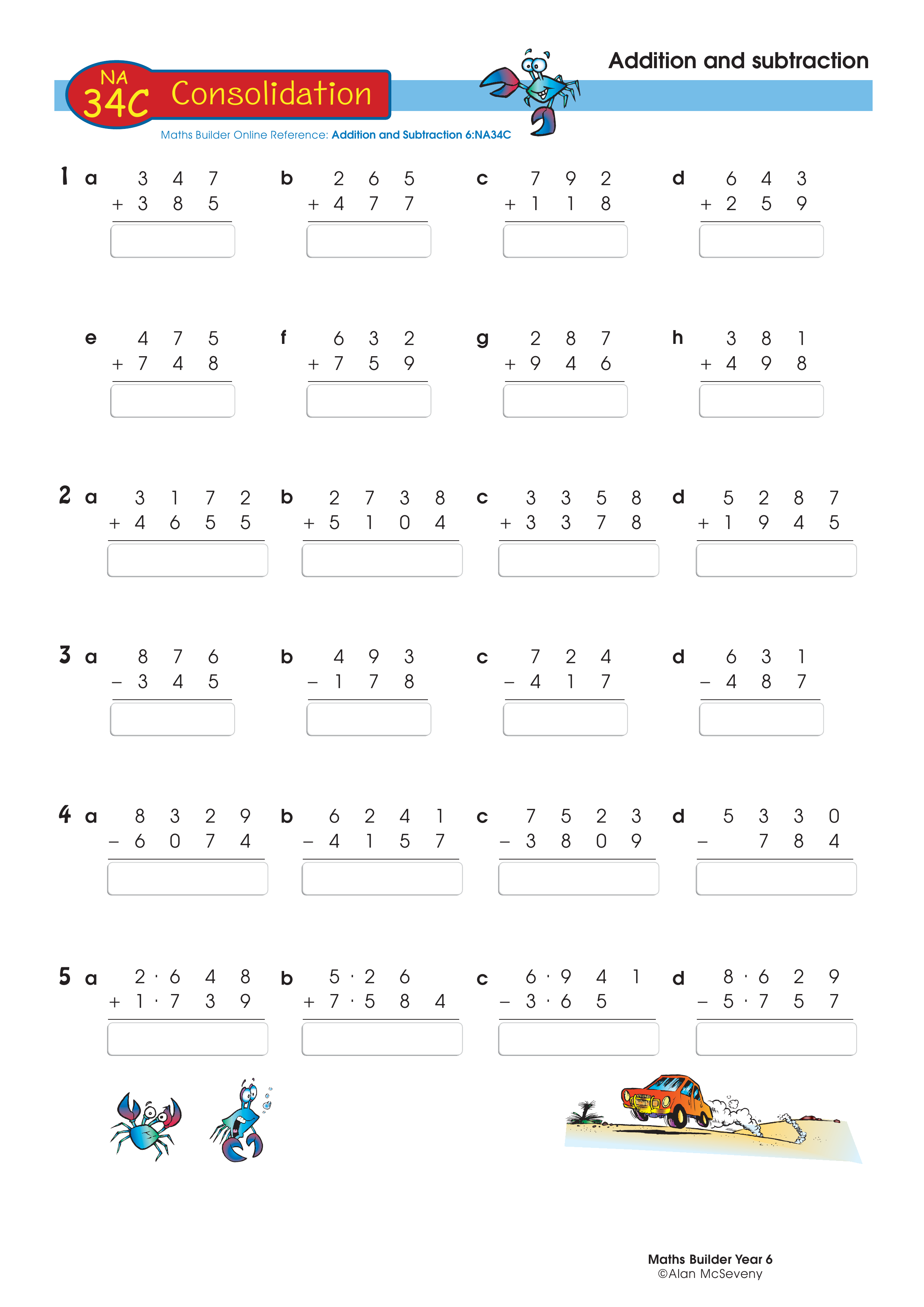 Addition and subtraction — worksheet preview