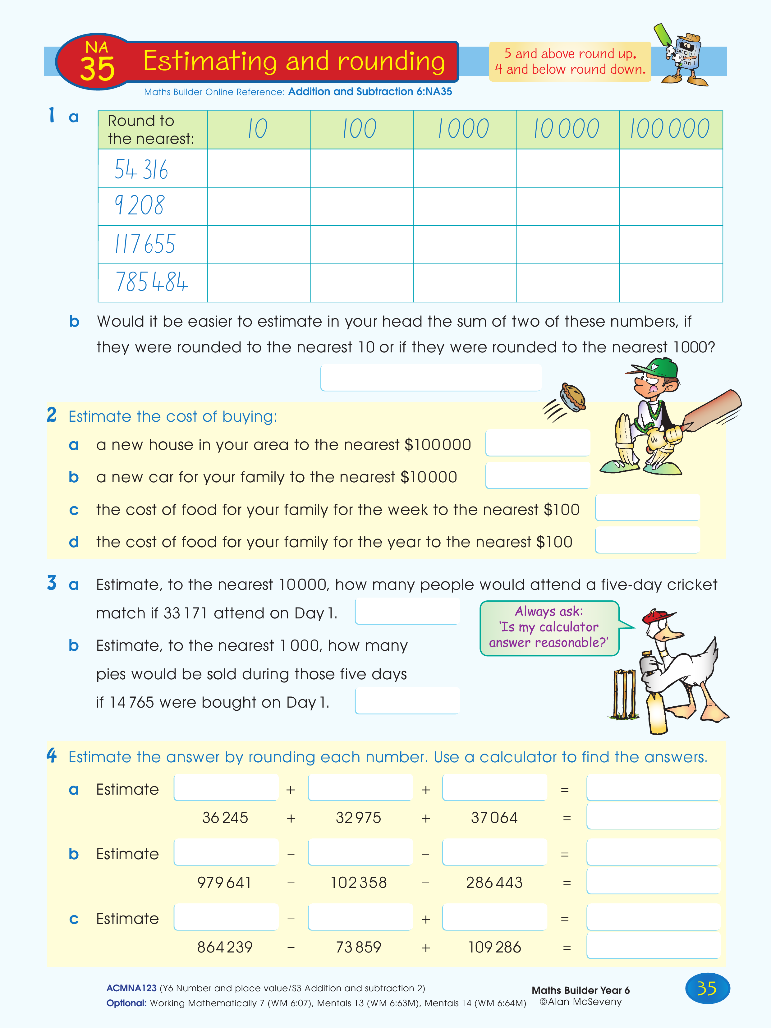 Estimating and rounding — worksheet preview