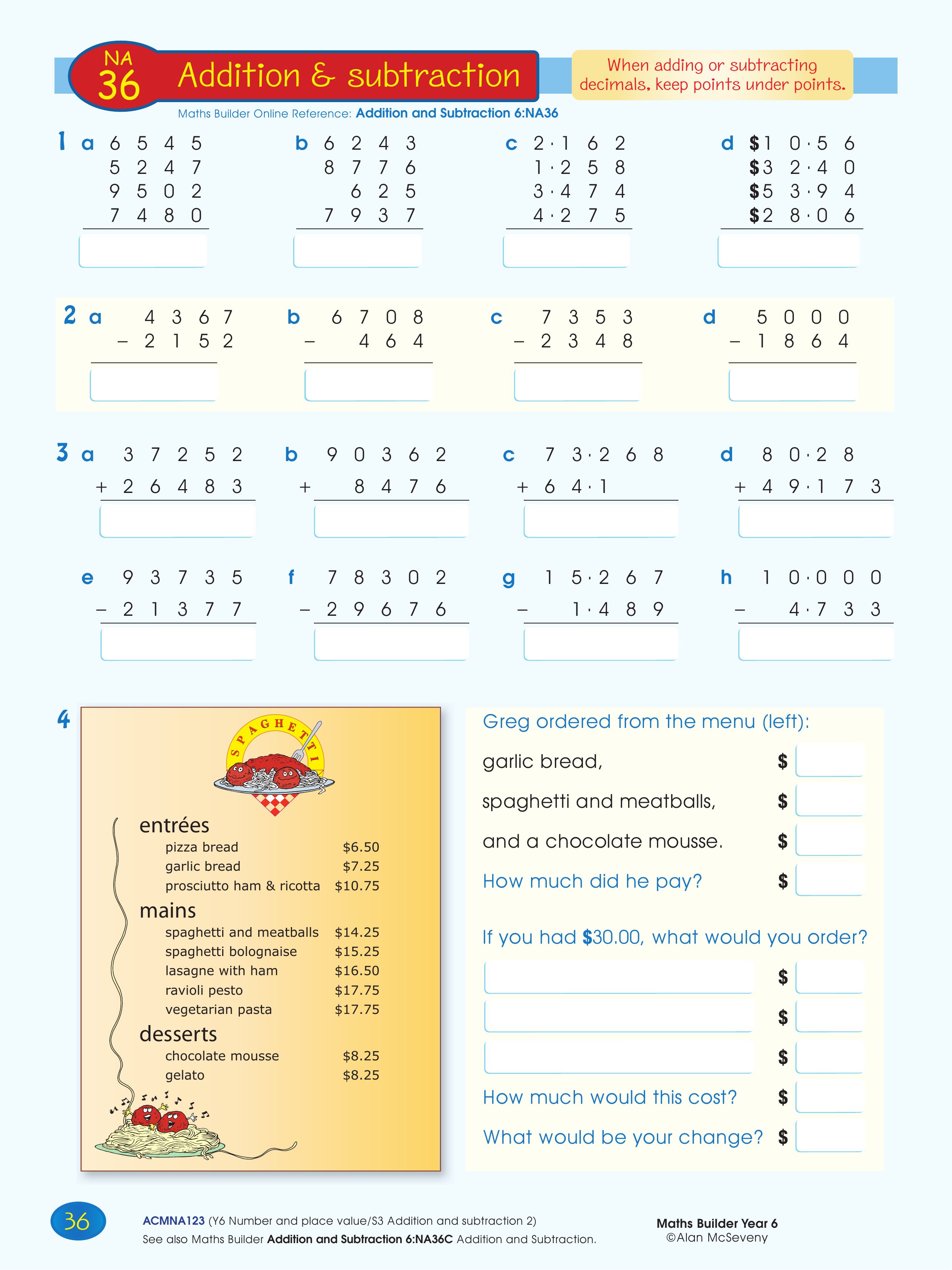 Addition & subtraction — worksheet preview