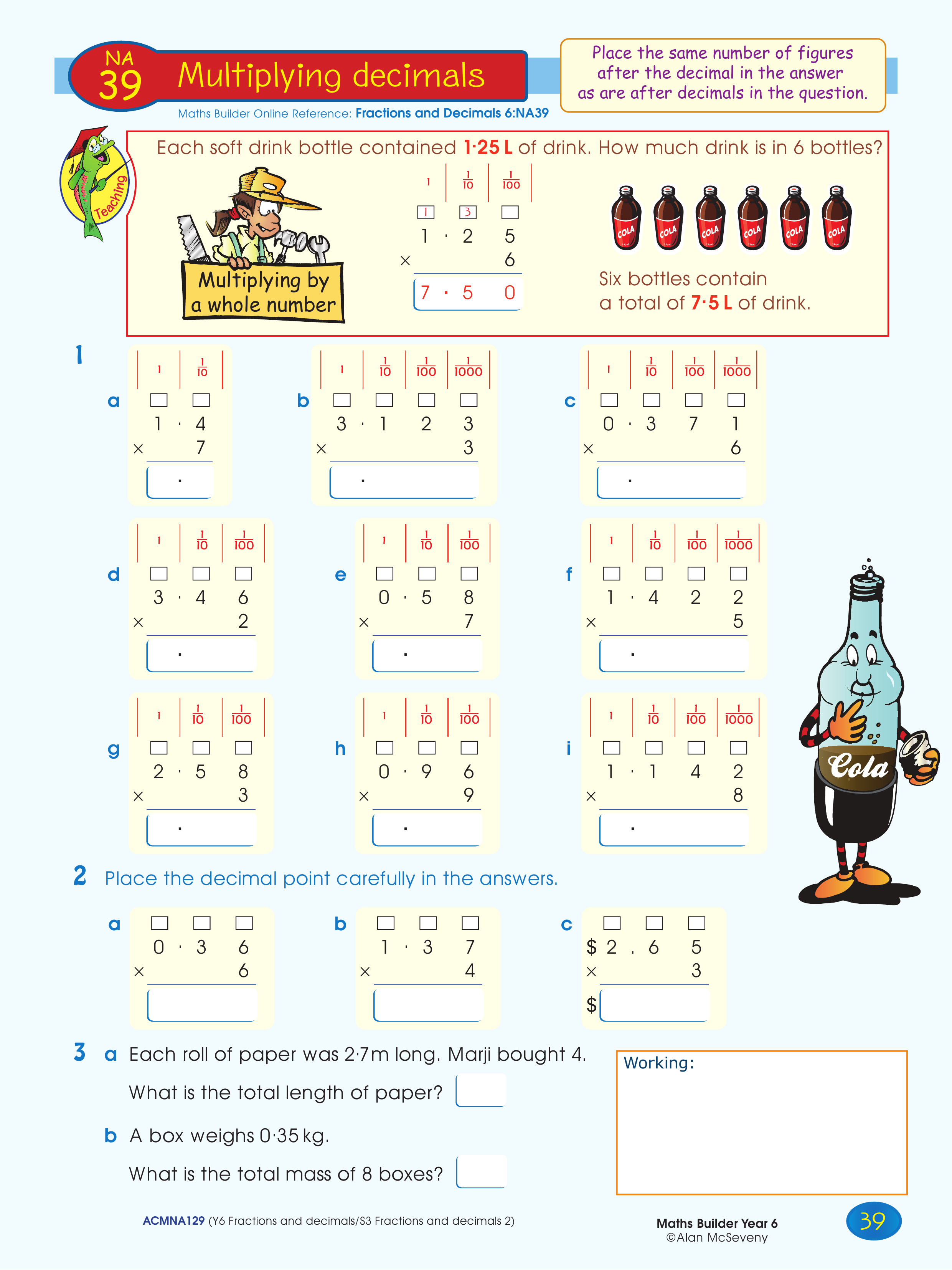 Multiplying decimals — worksheet preview