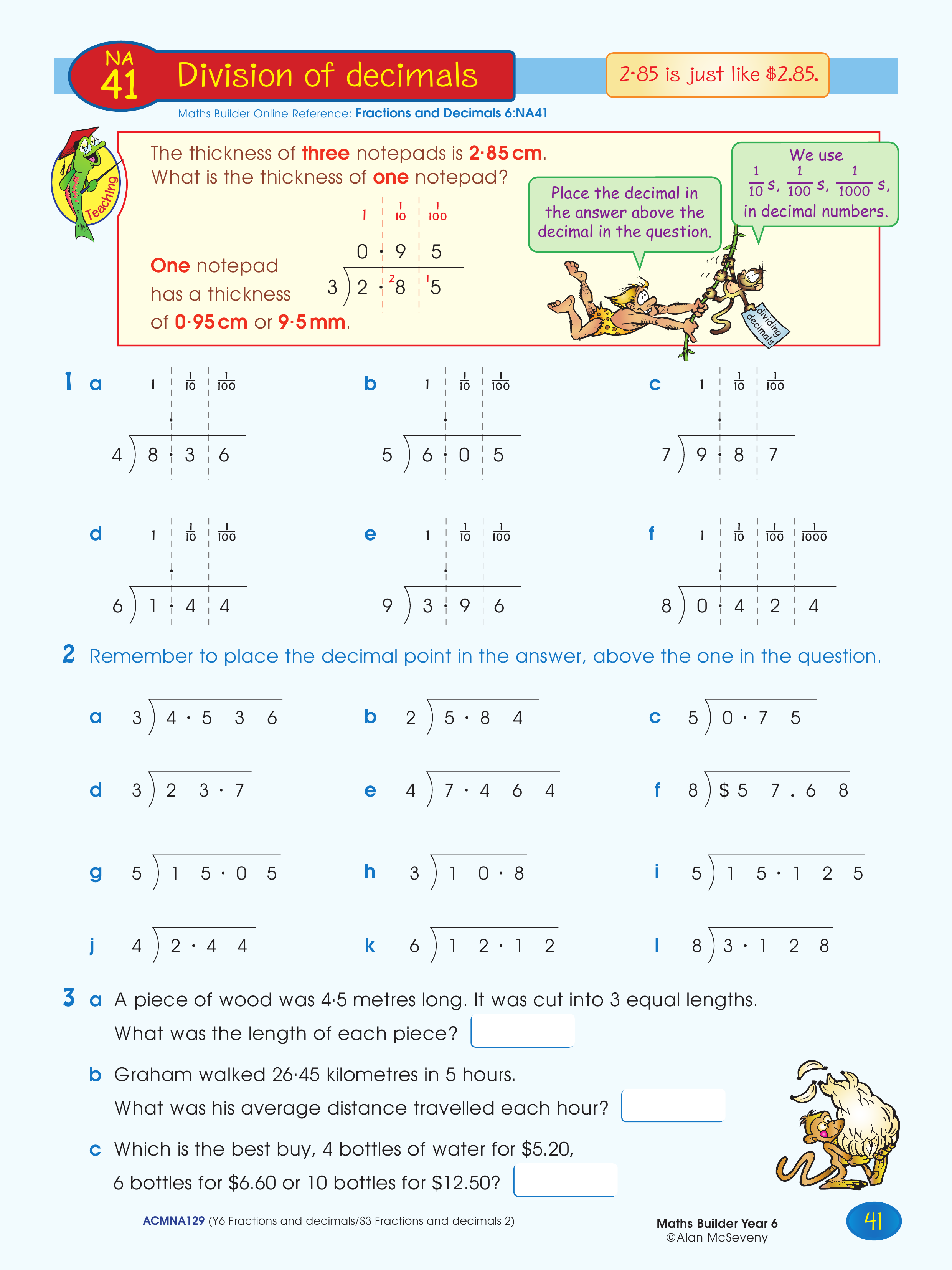 Division of decimals — worksheet preview