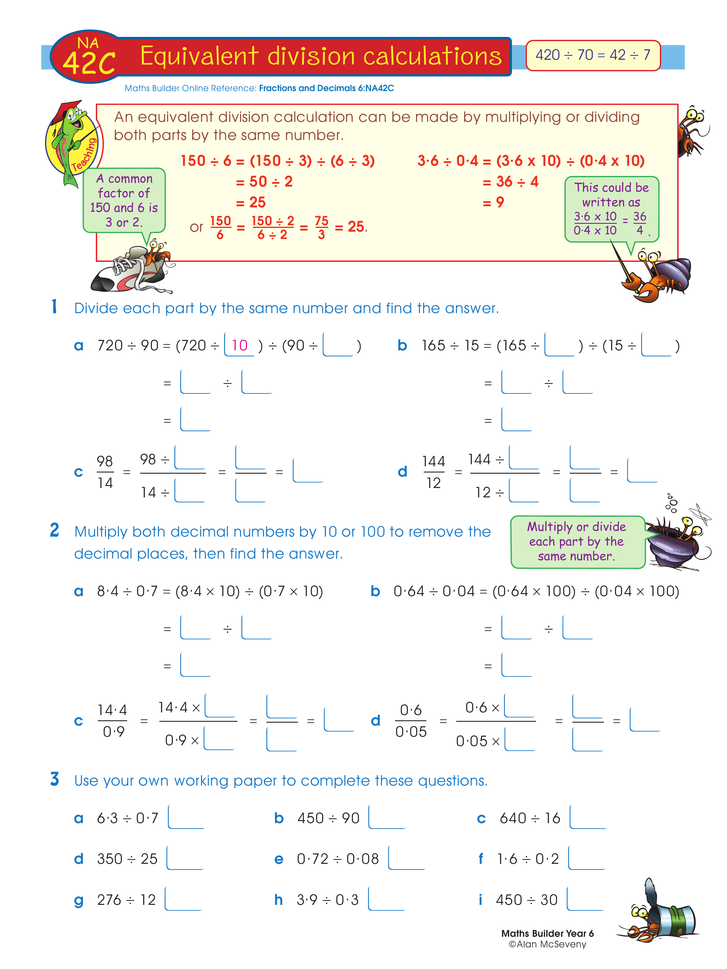 Equivalent division calculations — worksheet preview