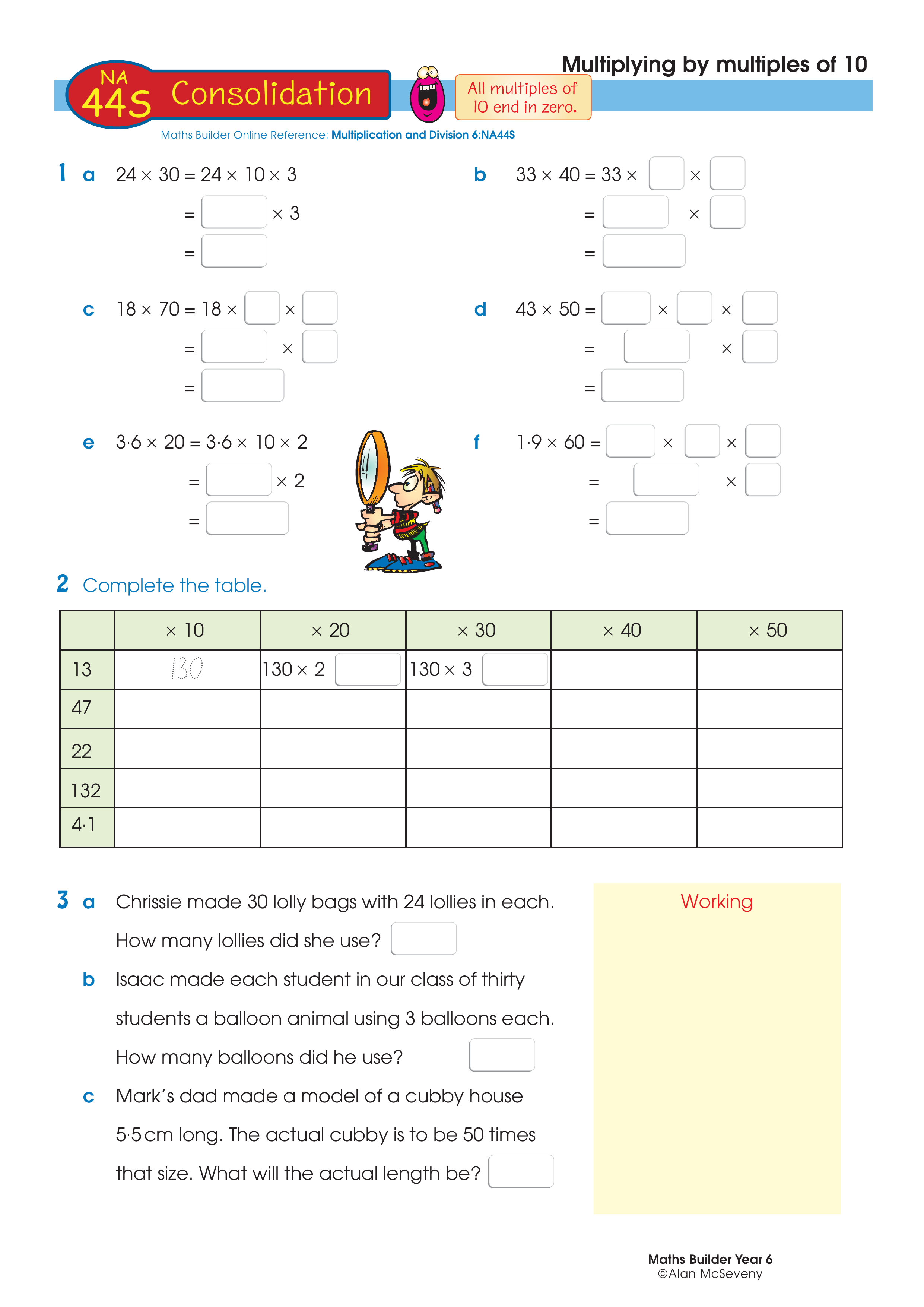Multiplying by multiples of 10 — worksheet preview