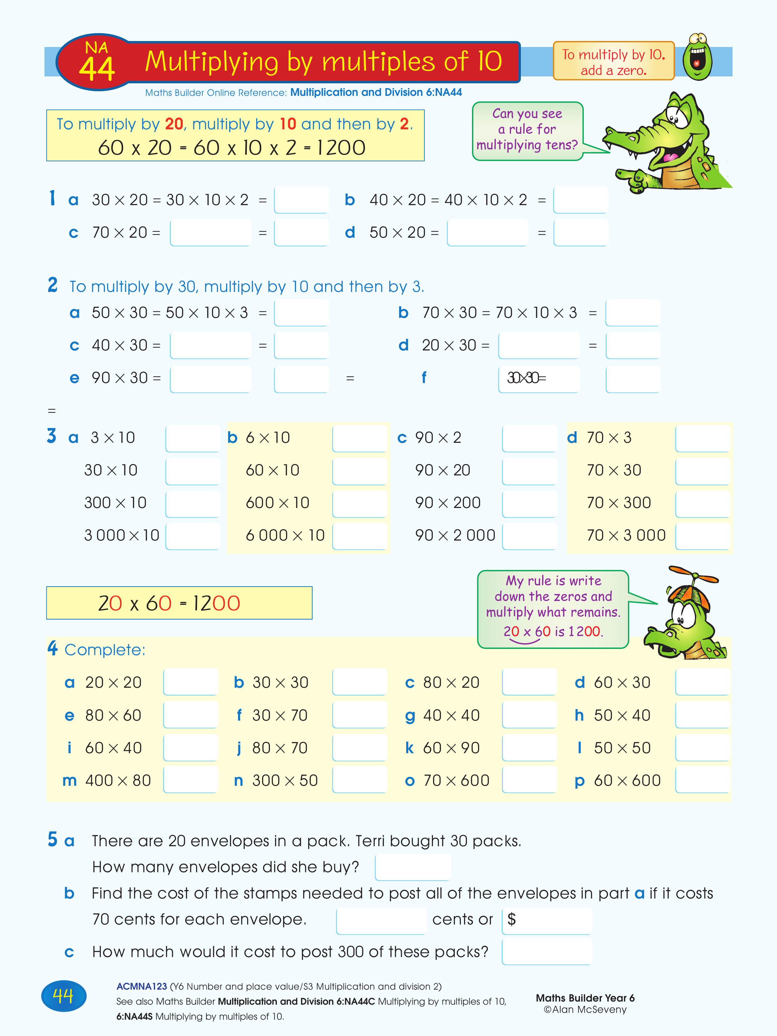 Multiplying by multiples of 10 — worksheet preview