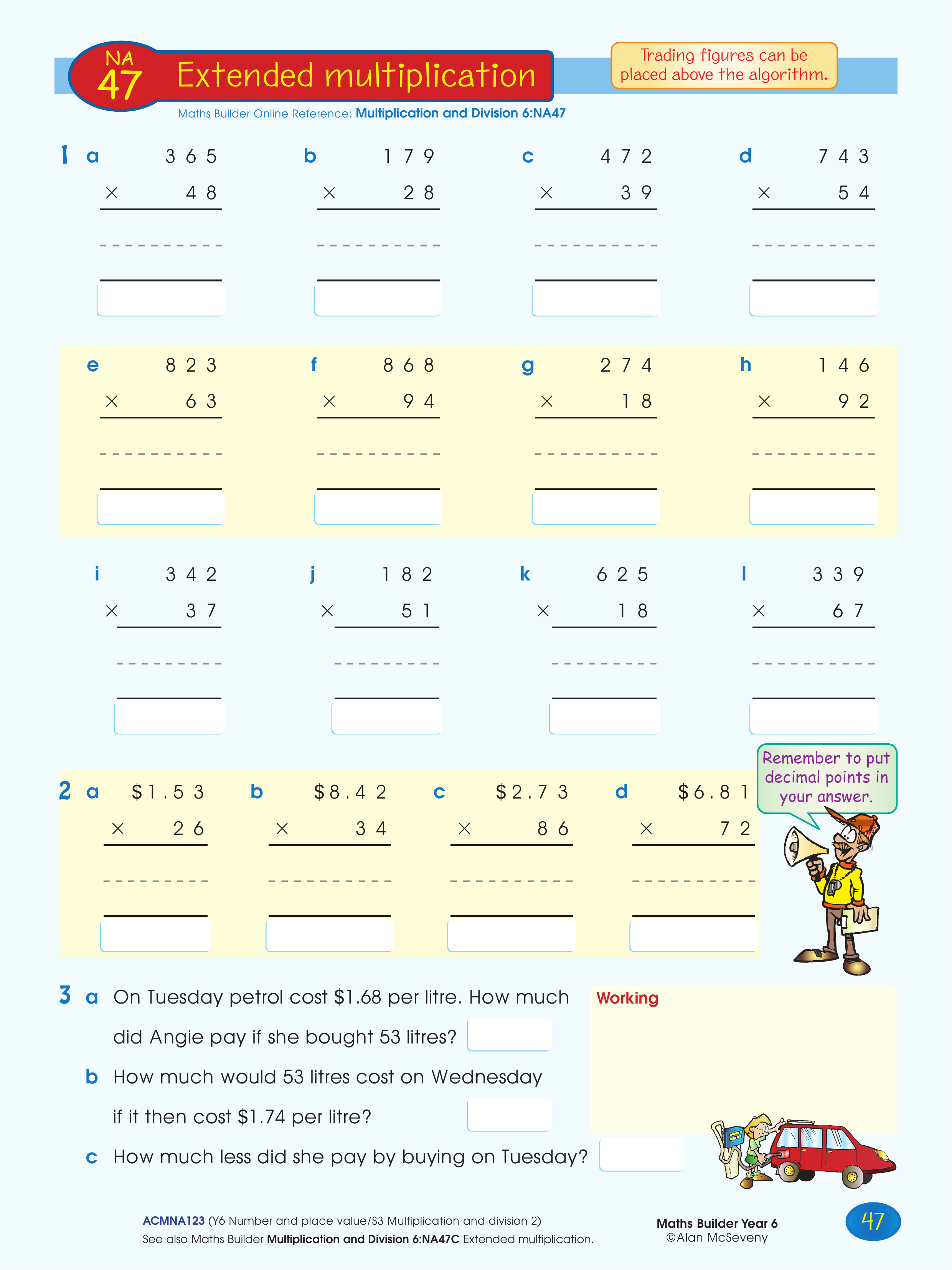 Extended multiplication — worksheet preview