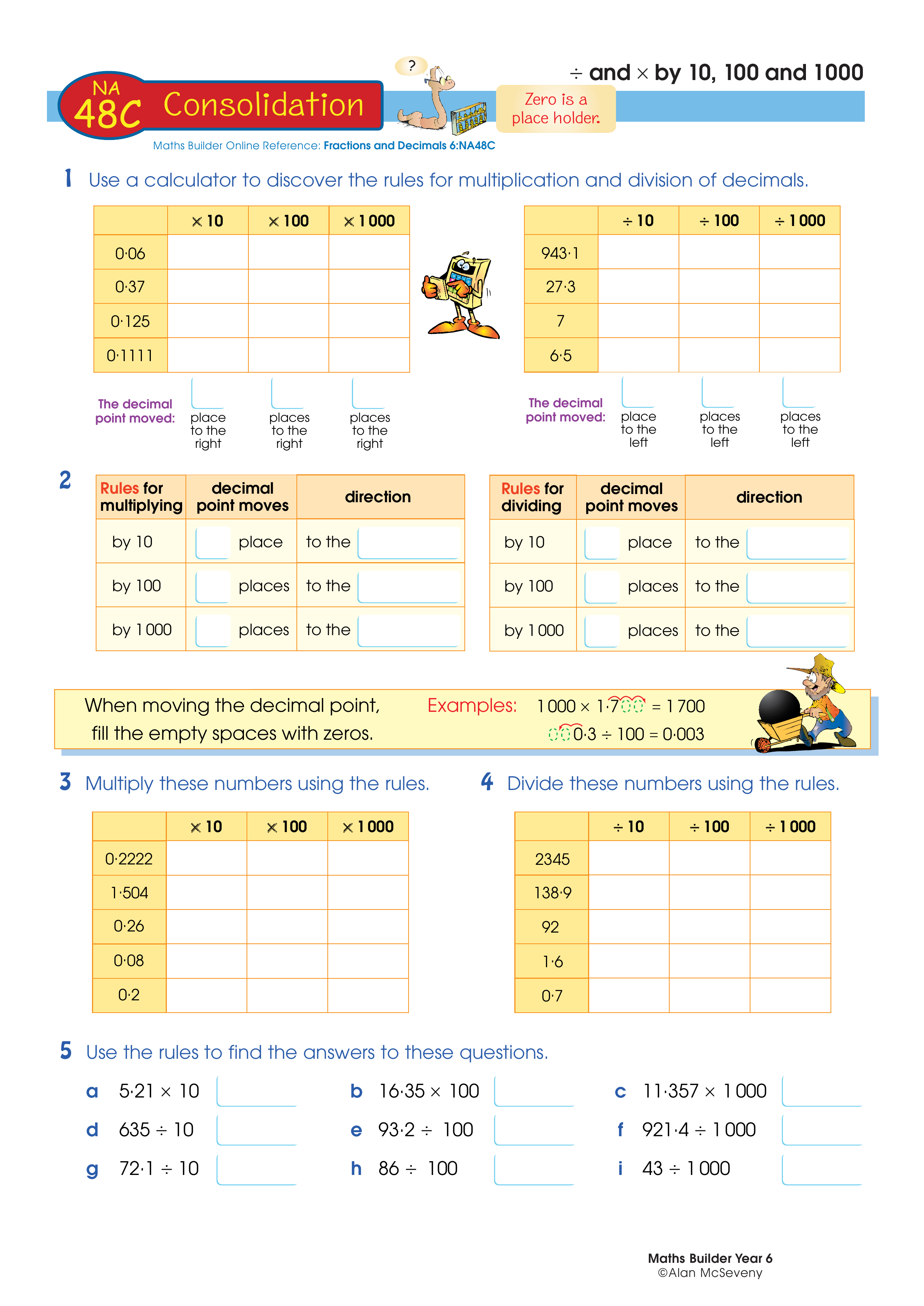 × and ÷ by 10, 100, 1000 — worksheet preview
