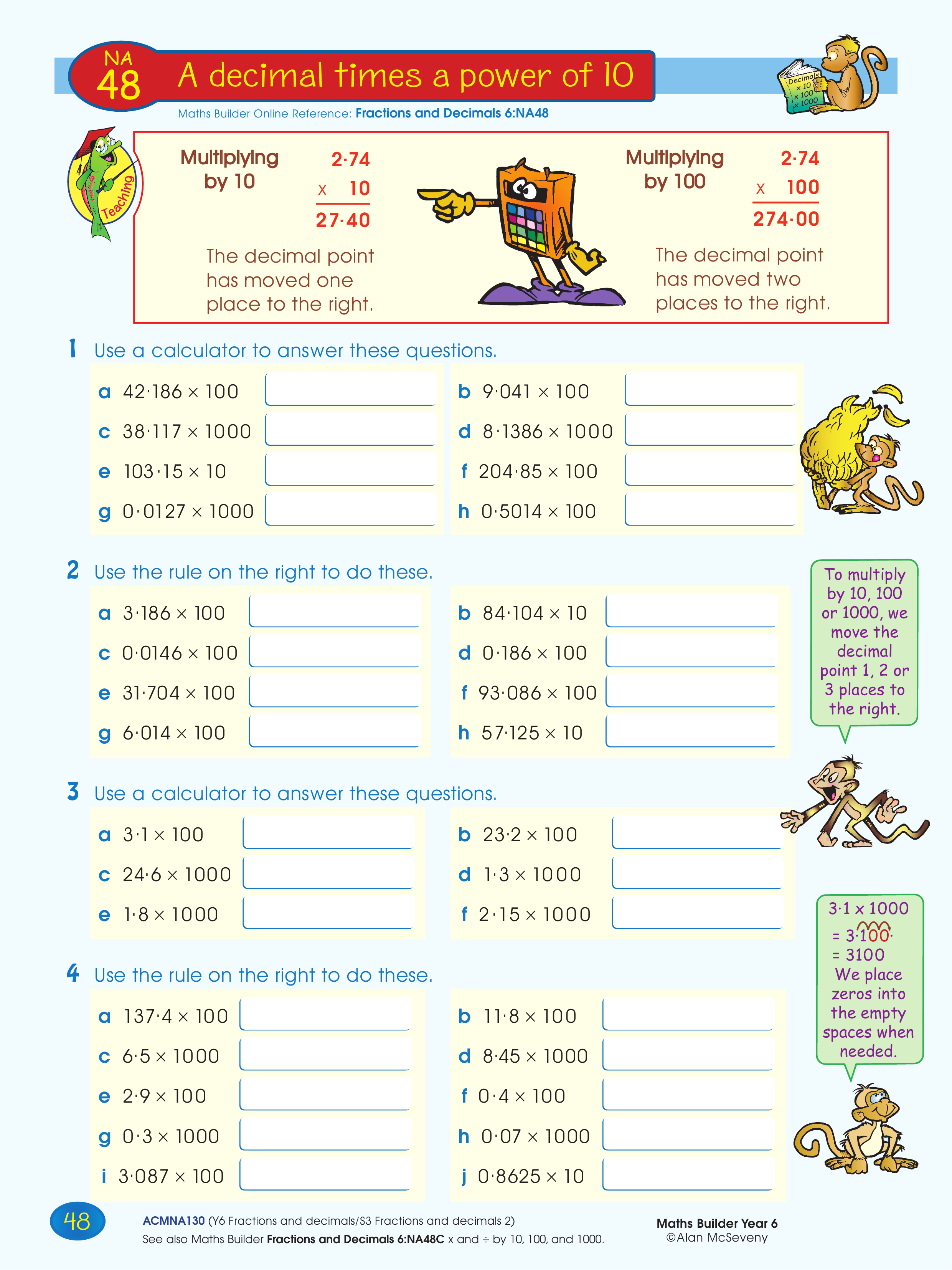 A decimal times a power of 10 — worksheet preview